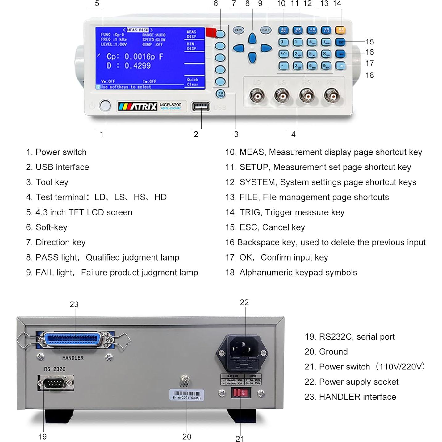 Medidor LCR Digital MATRIX MCR5200 40Hz-200kHz 0.1% USB
