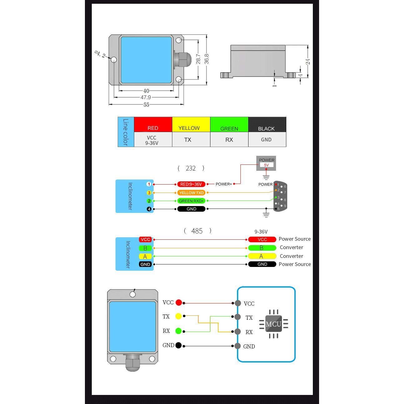 Acelerómetro Inclinómetro Militar WitMotion HWT901B 9 Ejes