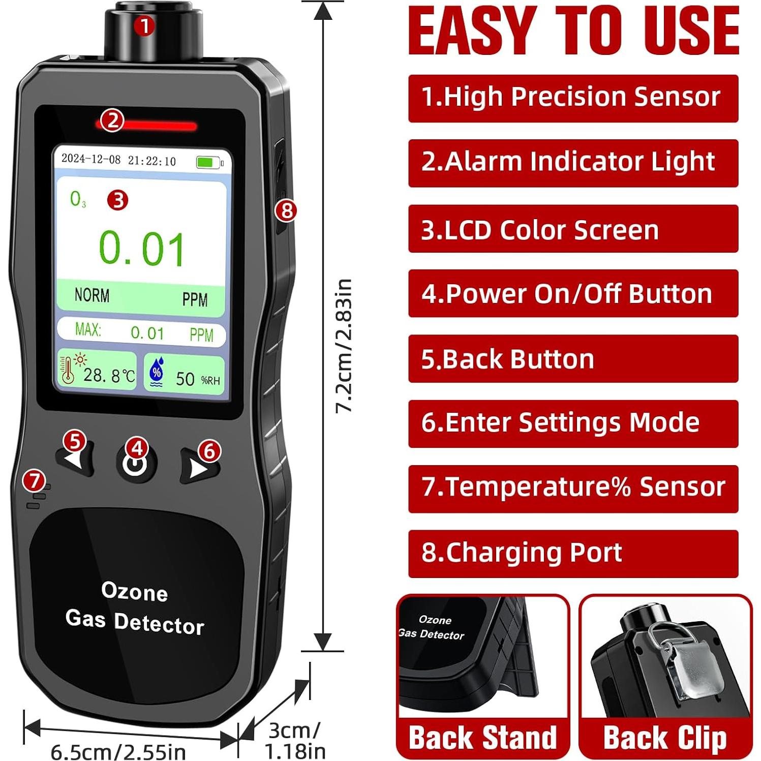 Detector de Ozono ZYKYCX ZY-Oz4000 Portátil 0-20 PPM
