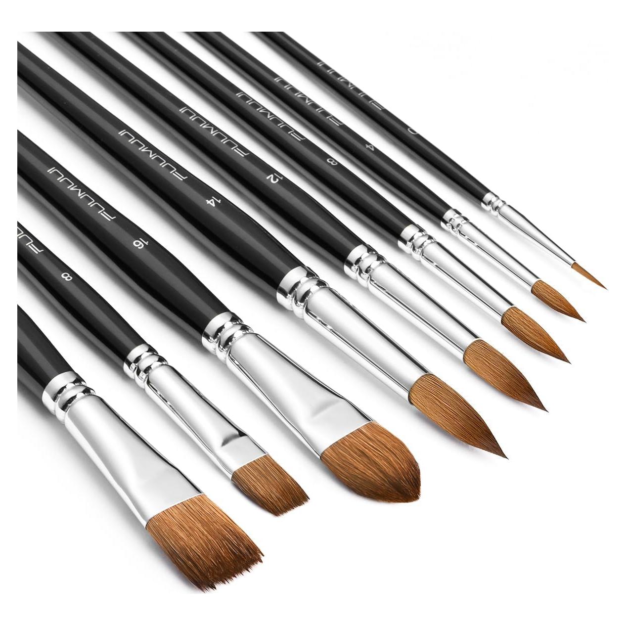 Juego de Pinceles de Acuarela Fuumuui 8Pcs Sable Kolinsky