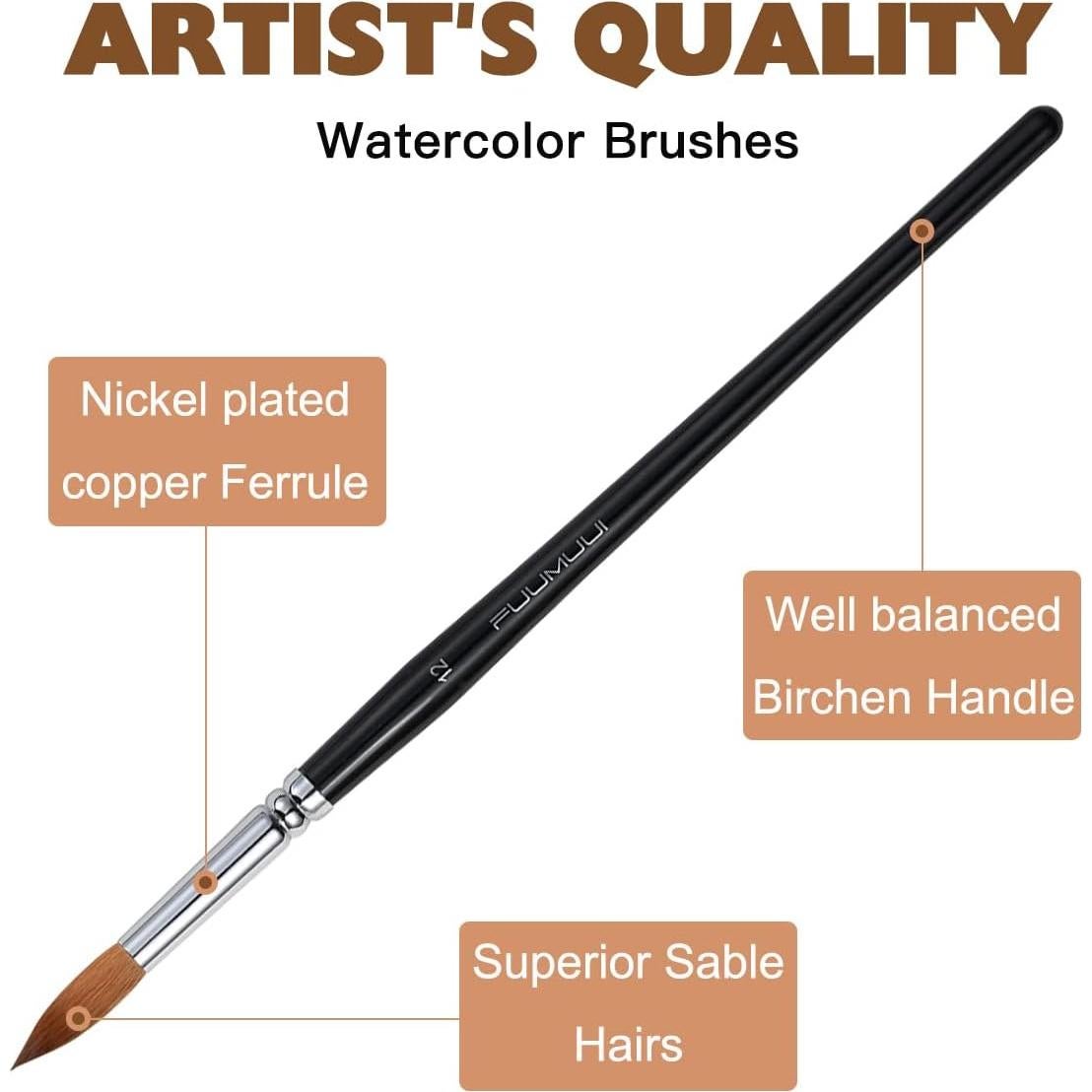 Juego de Pinceles de Acuarela Fuumuui 8Pcs Sable Kolinsky