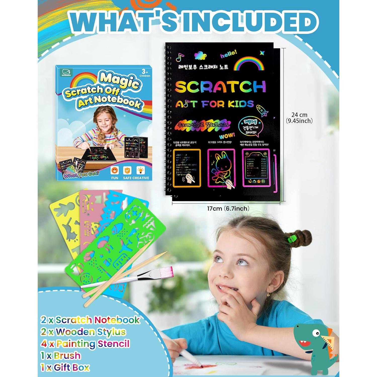 Kit de Arte Rascable Smasiagon para Niños 2 Libros DIY