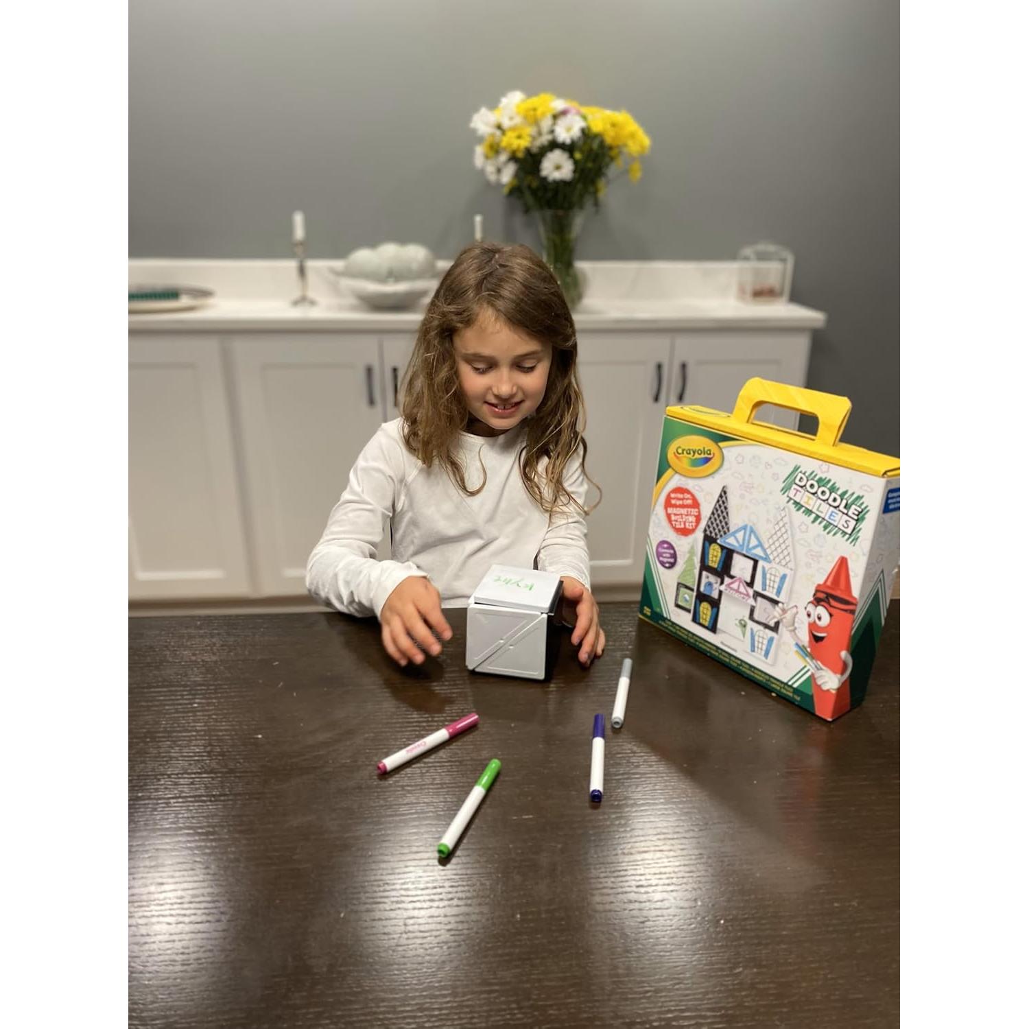 Crayola Black & White Doodle Magnetic Tiles, Magnetic Building Toys for Kids, STEM Toys for Boys and Girls Ages 3+ (35-Piece Set)