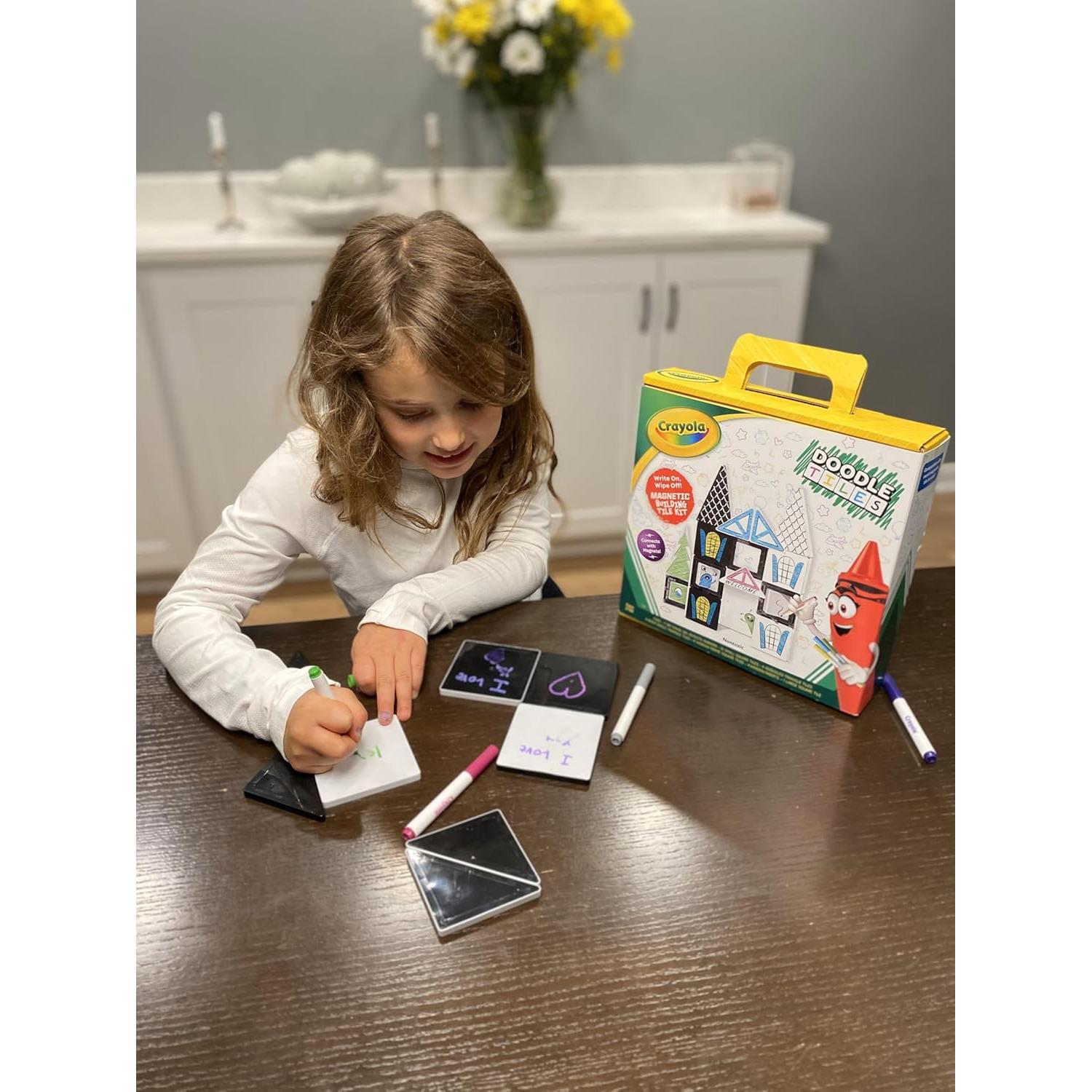 Crayola Black & White Doodle Magnetic Tiles, Magnetic Building Toys for Kids, STEM Toys for Boys and Girls Ages 3+ (35-Piece Set)