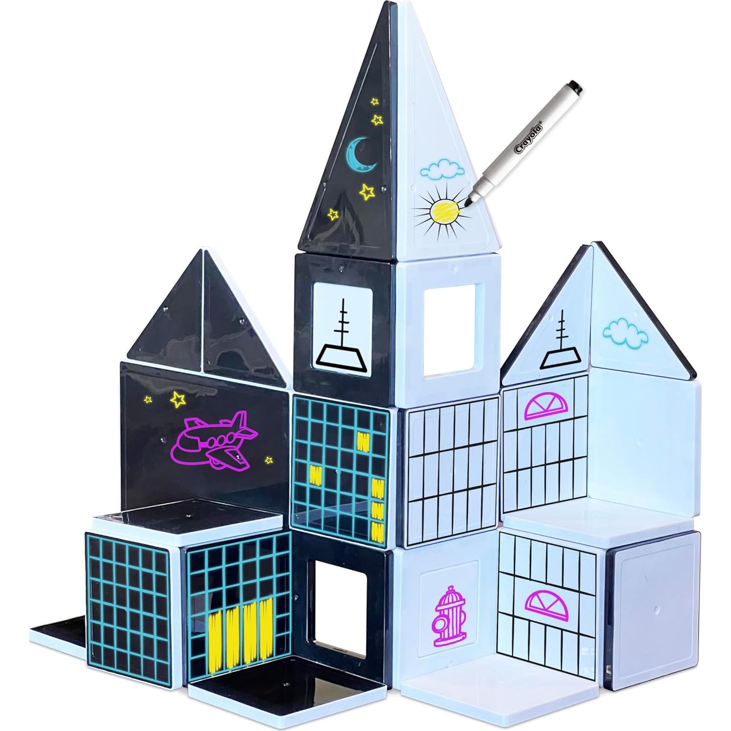 Crayola Black & White Doodle Magnetic Tiles, Magnetic Building Toys for Kids, STEM Toys for Boys and Girls Ages 3+ (35-Piece Set)