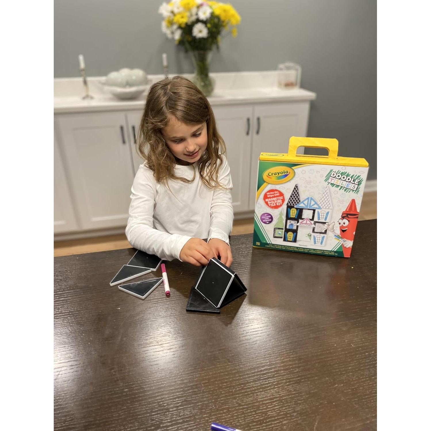 Crayola Black & White Doodle Magnetic Tiles, Magnetic Building Toys for Kids, STEM Toys for Boys and Girls Ages 3+ (35-Piece Set)