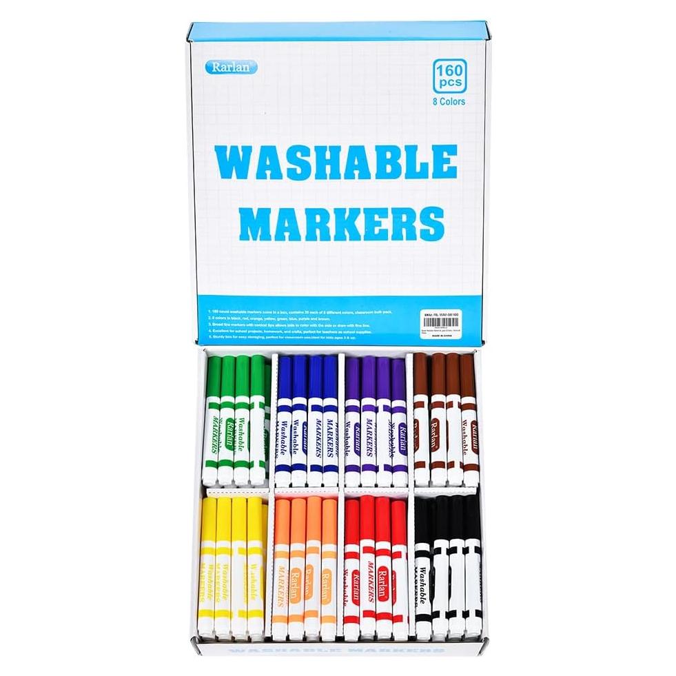 Marcadores Lavables Rarlan 160 Unidades 8 Colores para Niños