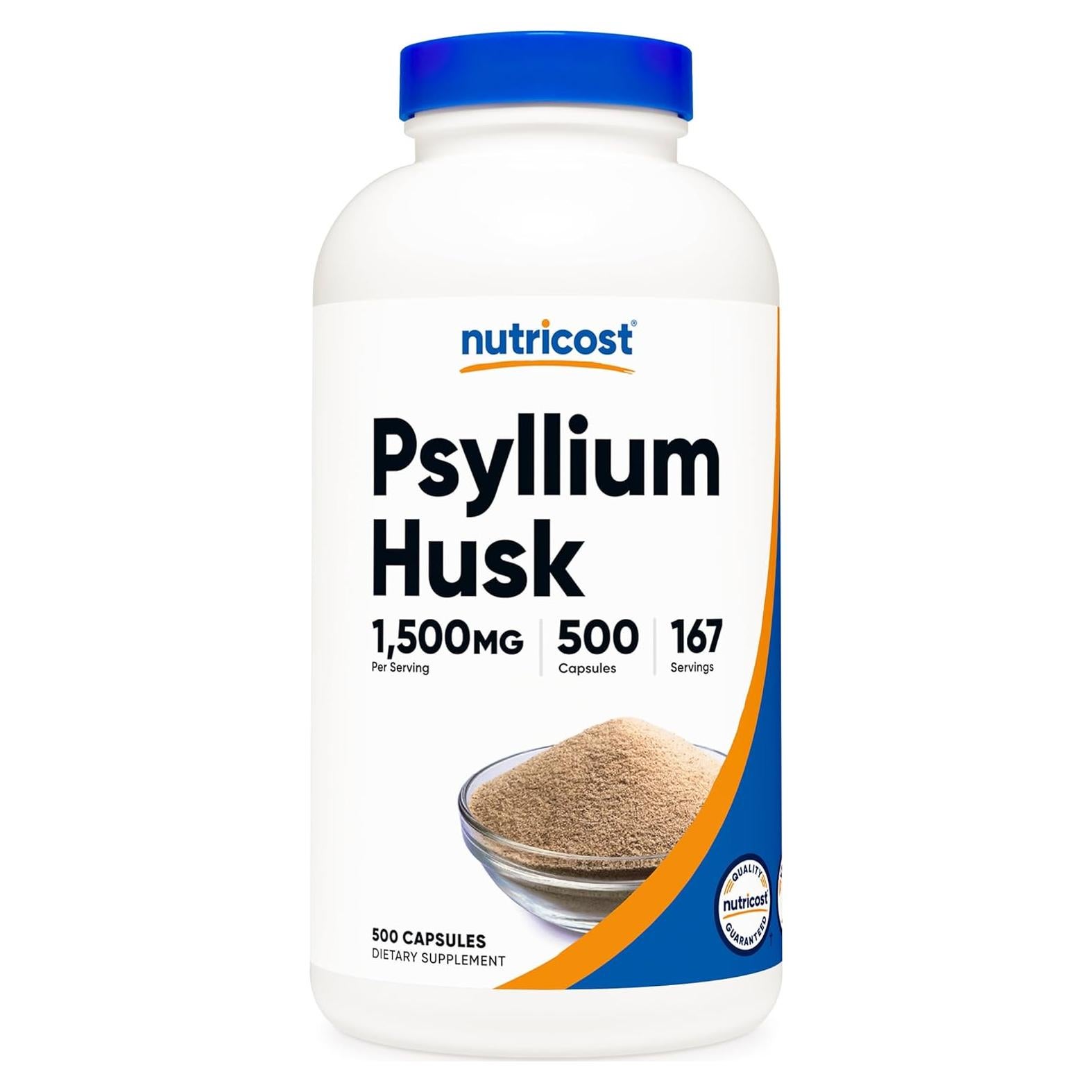 Nutricost Psyllium Husk 1500mg 500 Cápsulas Sin OGM Gluten