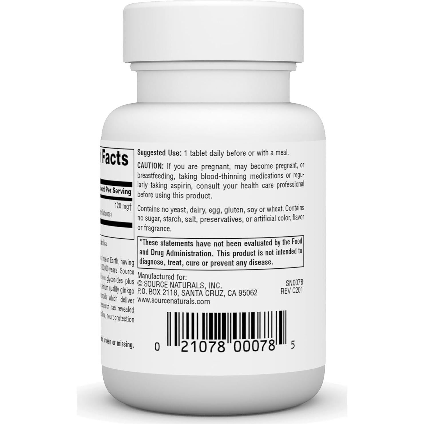 Source Naturals Ginkgo-24 Extracto de Ginkgo Biloba 120 mg 60 Tabletas