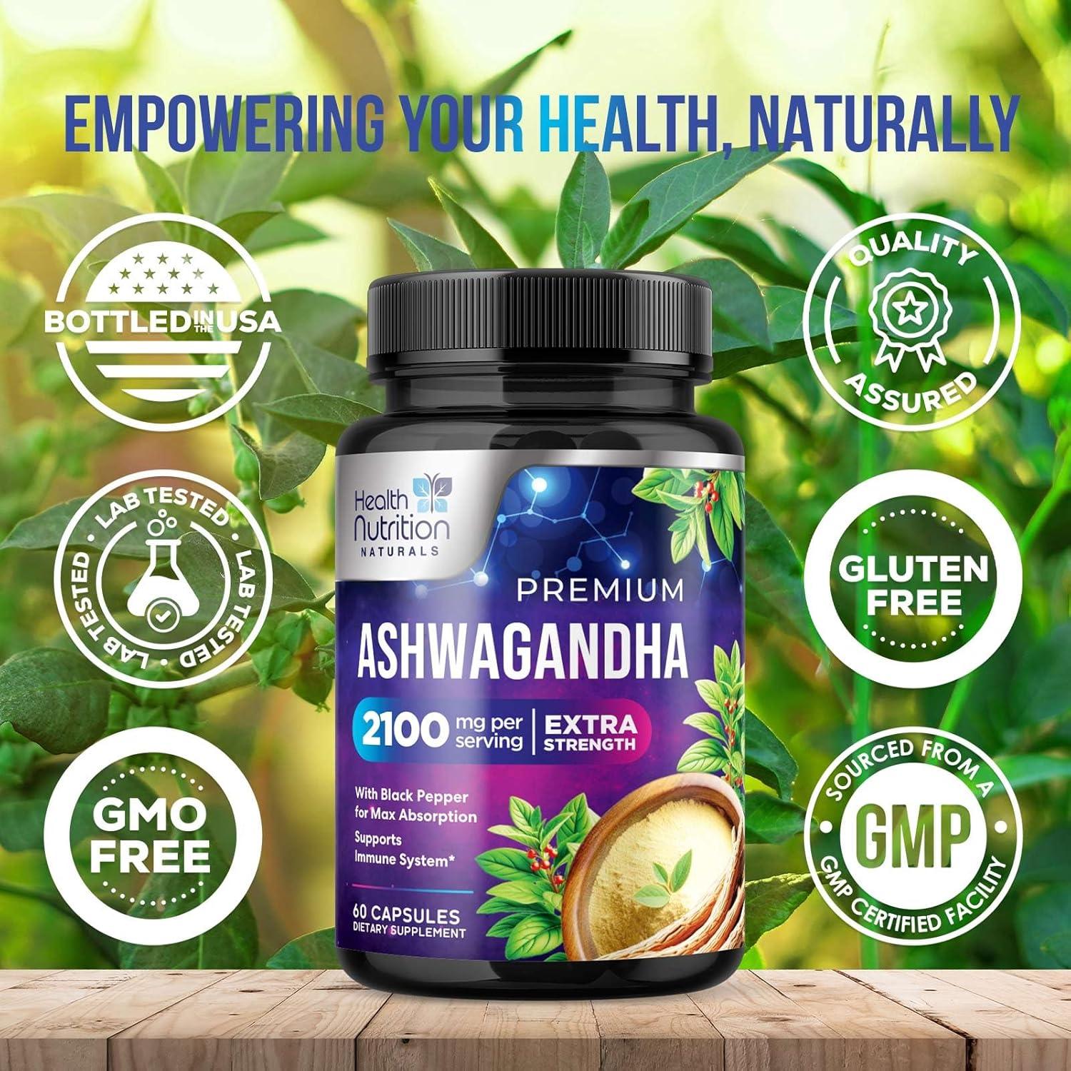 Suplemento de Ashwagandha 2100mg Health Nutrition Naturals - 60 Cápsulas Vegetarianas