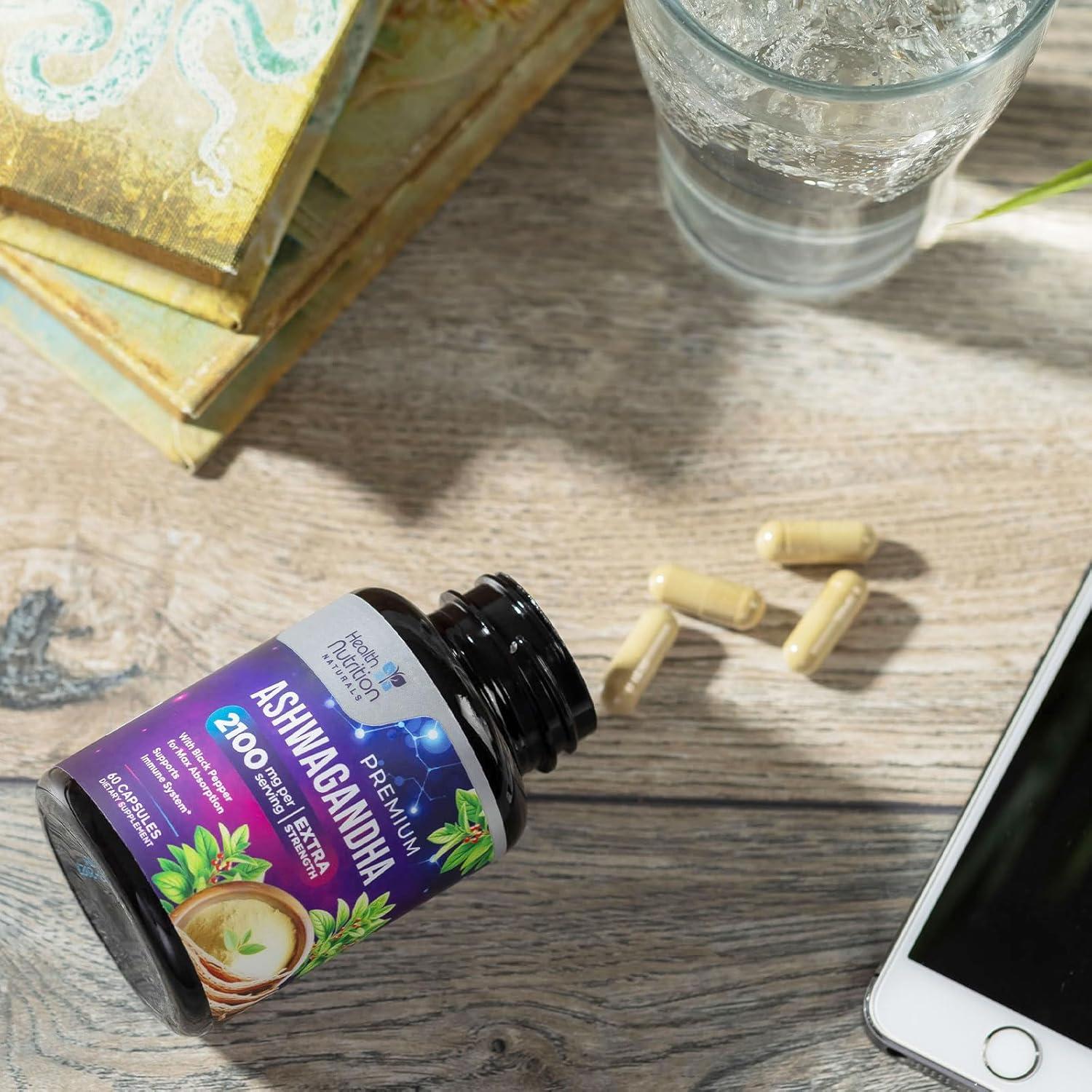 Suplemento de Ashwagandha 2100mg Health Nutrition Naturals - 60 Cápsulas Vegetarianas