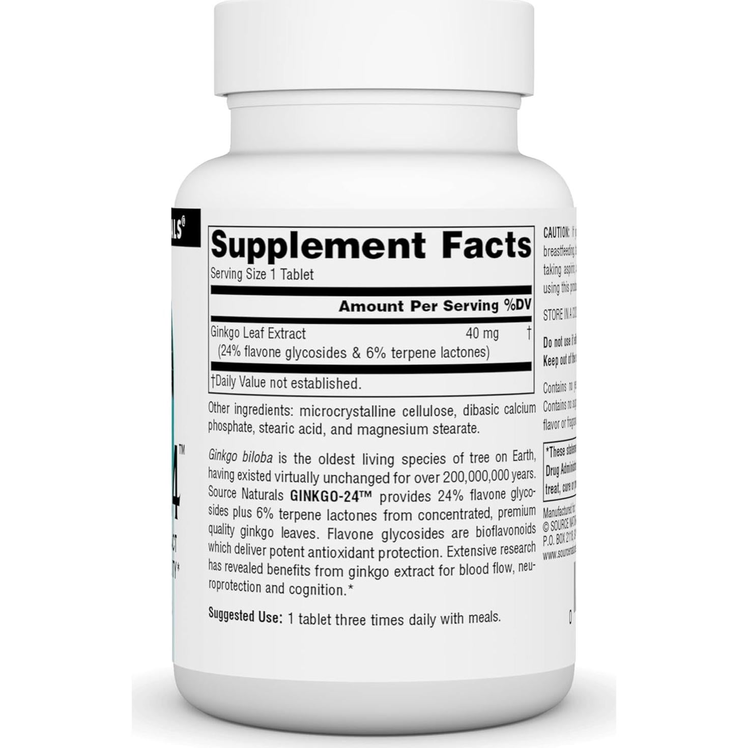 Source Naturals Ginkgo-24 Extracto de Ginkgo Biloba 40 mg - 120 Tabletas