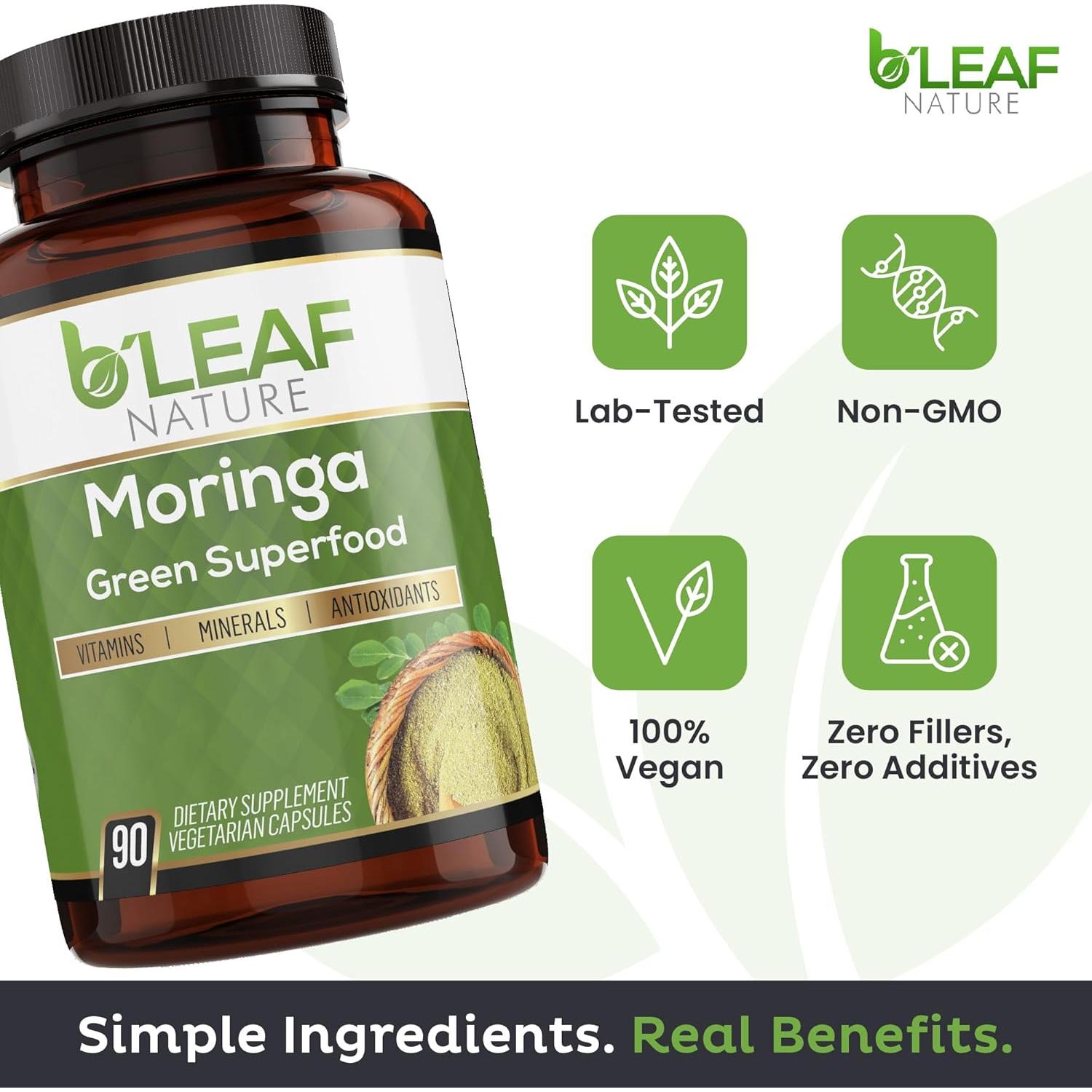 Cápsulas de Moringa Orgánica B'LEAF NATURE 1000mg 90 Unidades