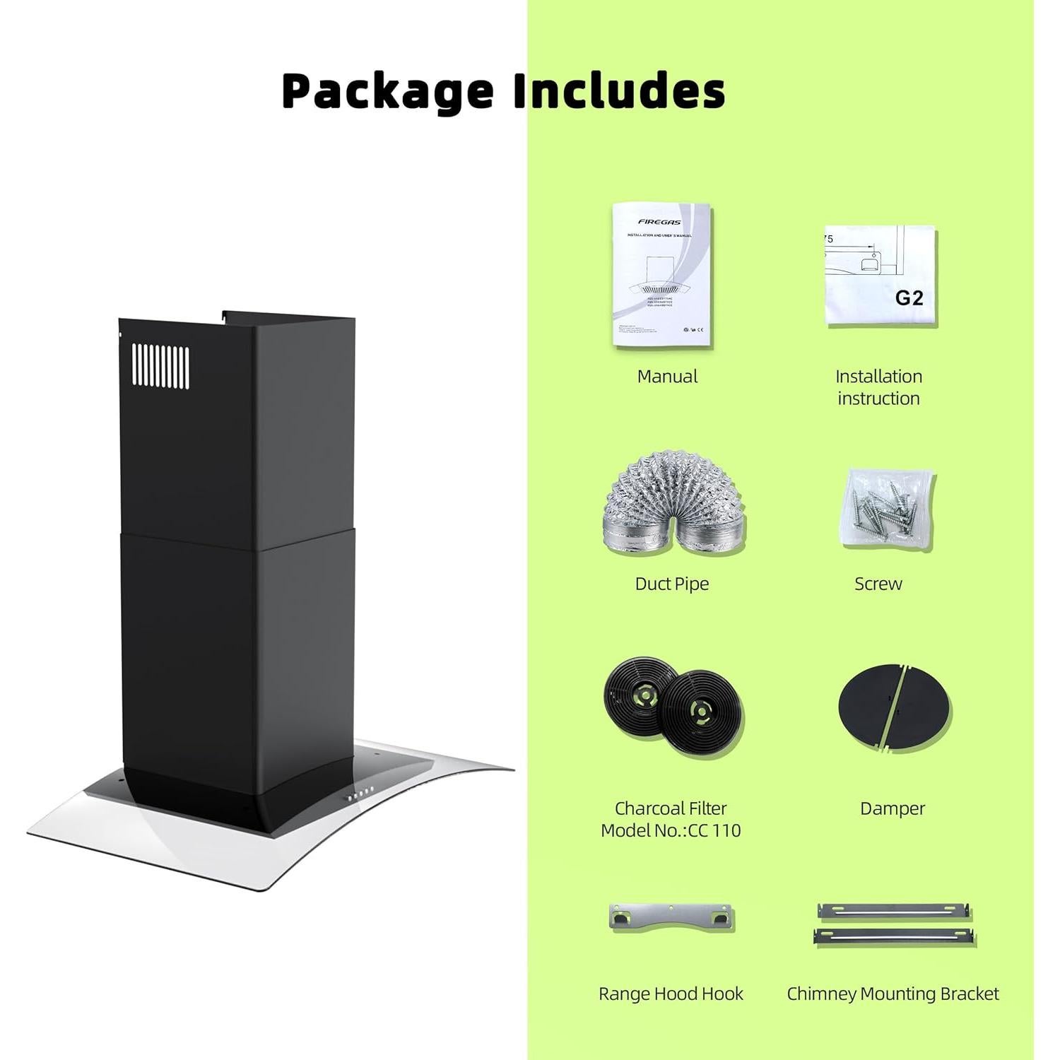 Campana Extractora FIREGAS 30" Montaje en Pared 400 CFM LED