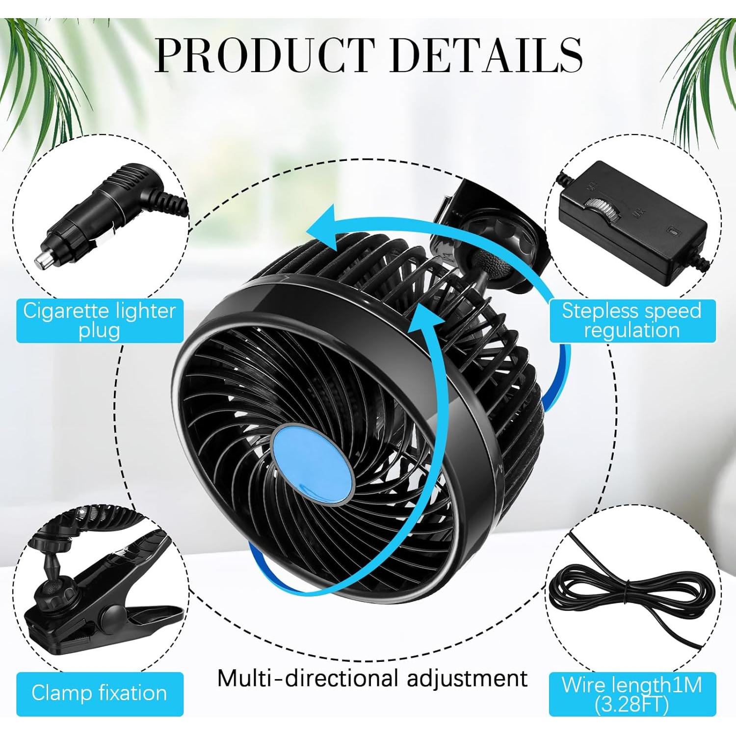 Ventilador de Coche 2 Pcs 15.24 cm 12V Ajustable DaisyInner