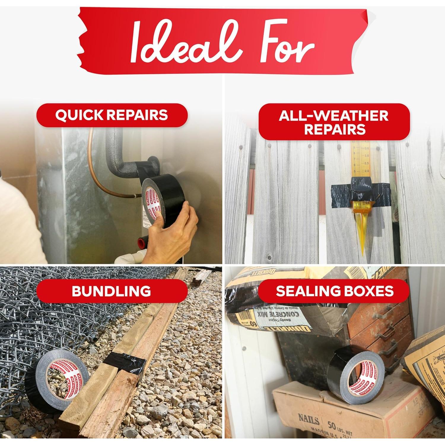 Cinta Adhesiva XFasten Negra 5cm x 45.72m Resistente al Clima