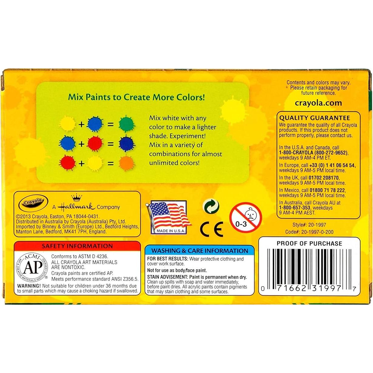 Pintura Acrílica Crayola 6 Colores 60 ml para Niños