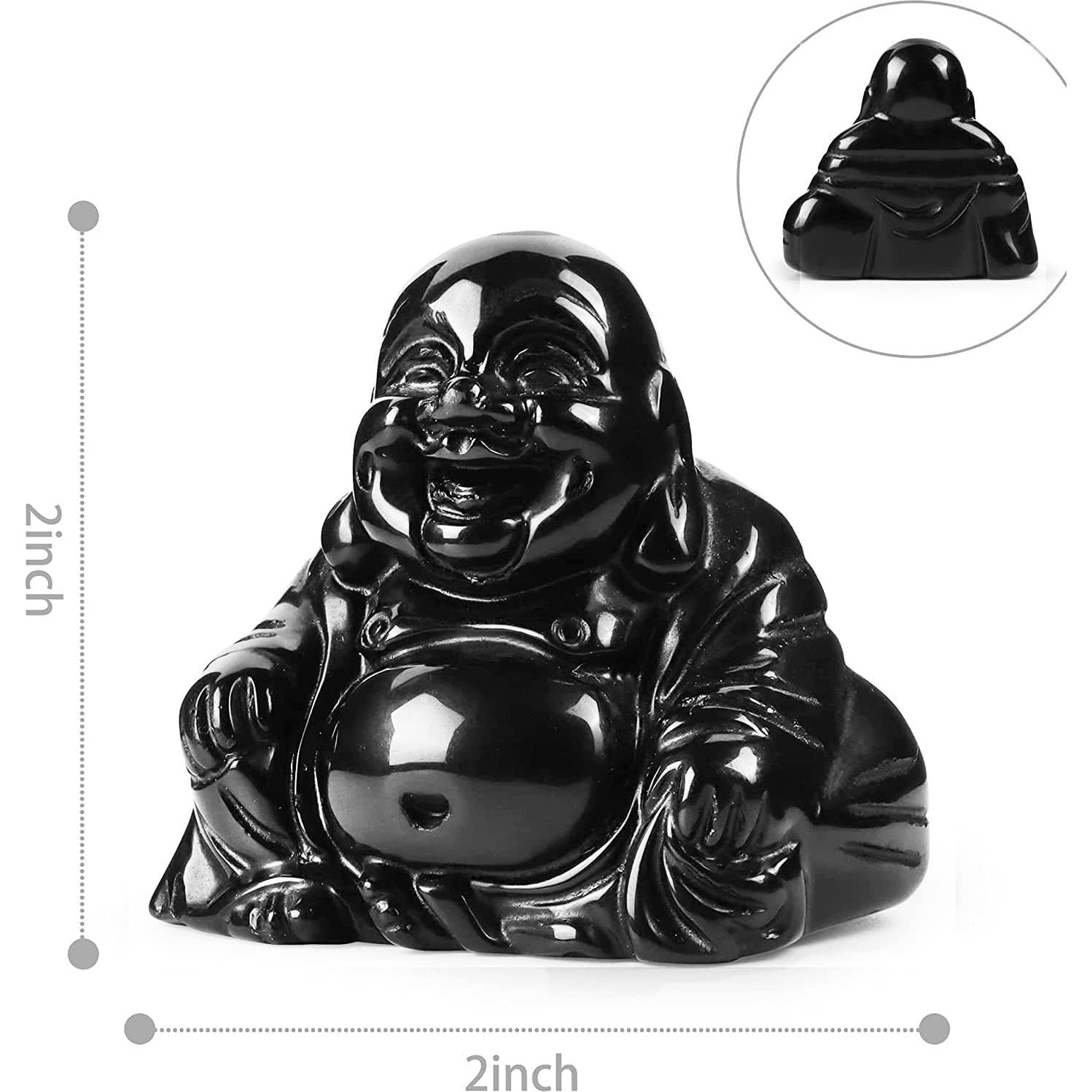 Estatua de Buda Feliz de Cristal Hxswkk 5 cm Obsidiana Negra