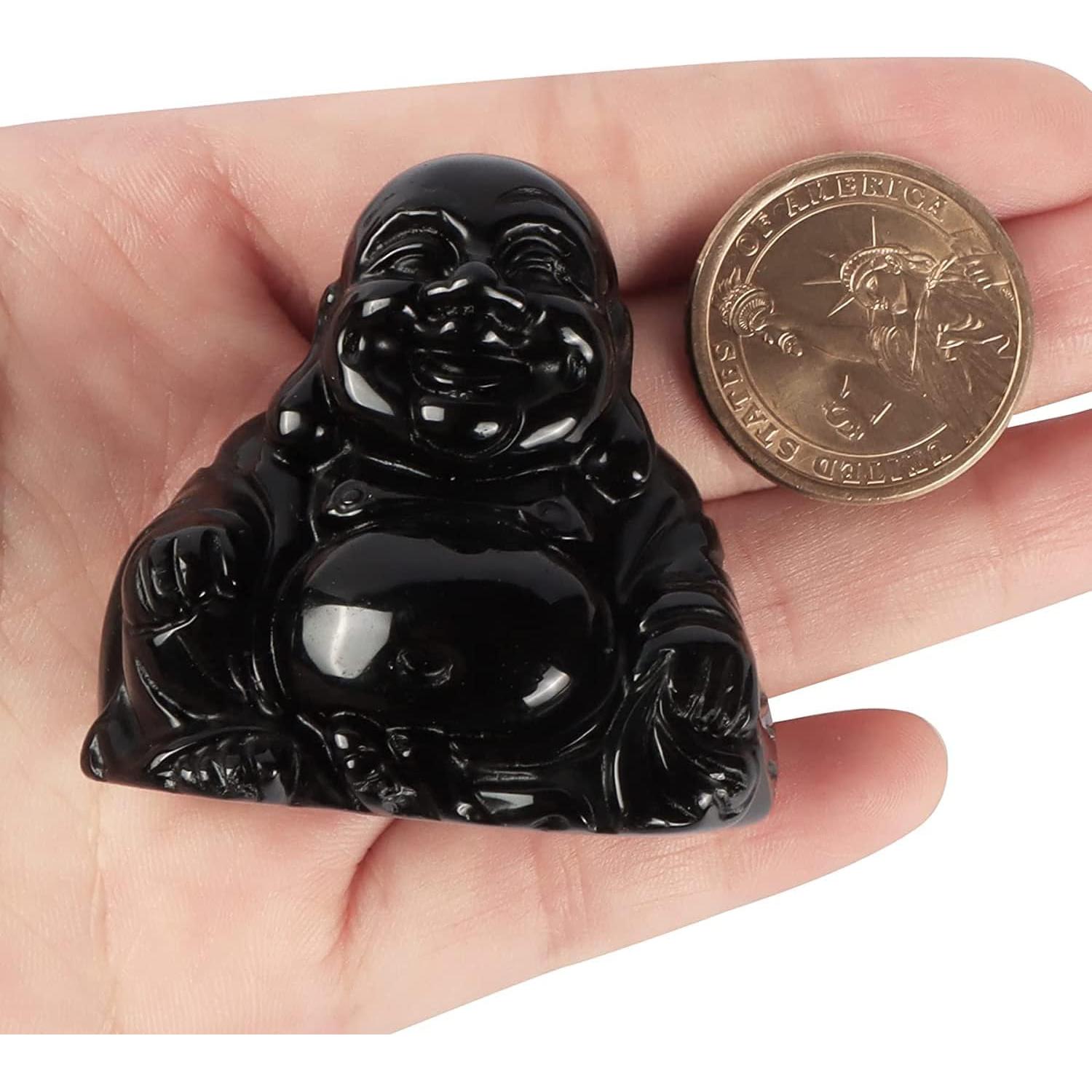 Estatua de Buda Feliz de Cristal Hxswkk 5 cm Obsidiana Negra