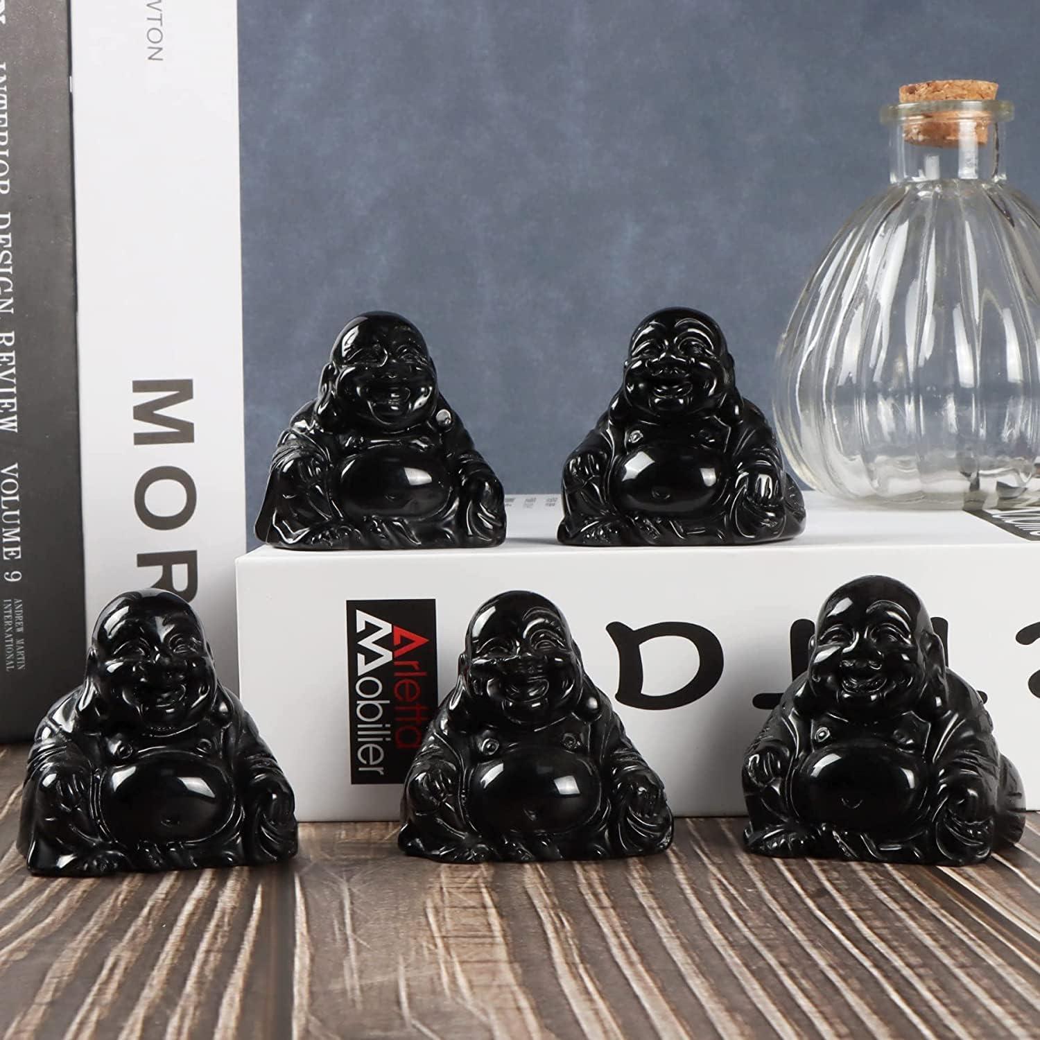 Estatua de Buda Feliz de Cristal Hxswkk 5 cm Obsidiana Negra