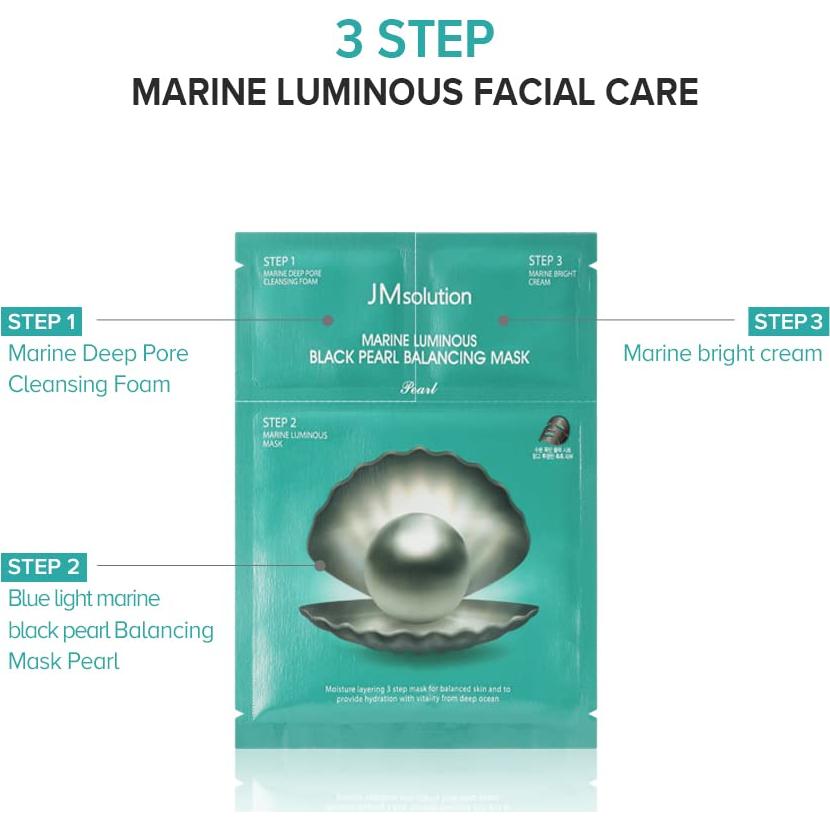 Máscara Facial Hidratante 3 Pasos JM Solution Perla Negra