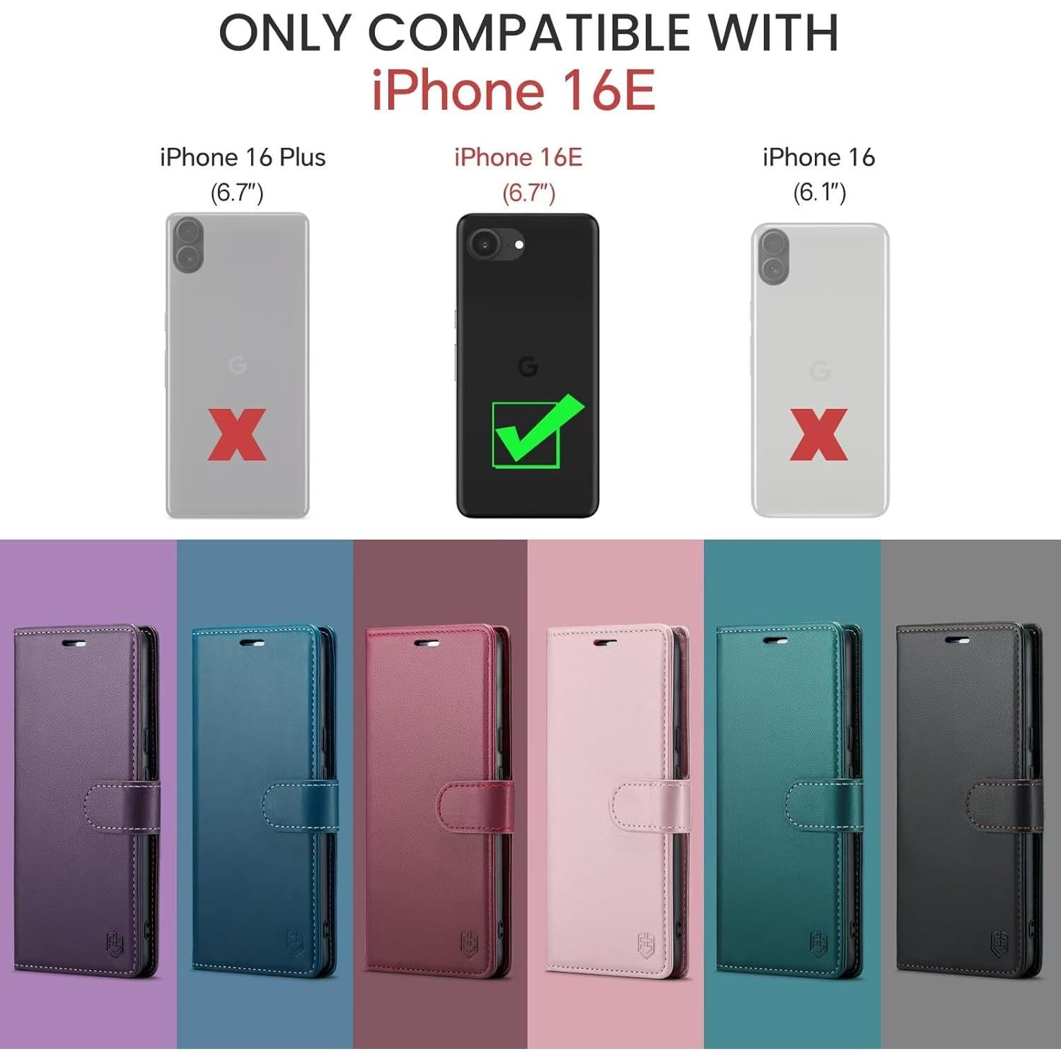 Funda billetera FLIPALM para iPhone 16e con bloqueo RFID - Púrpura