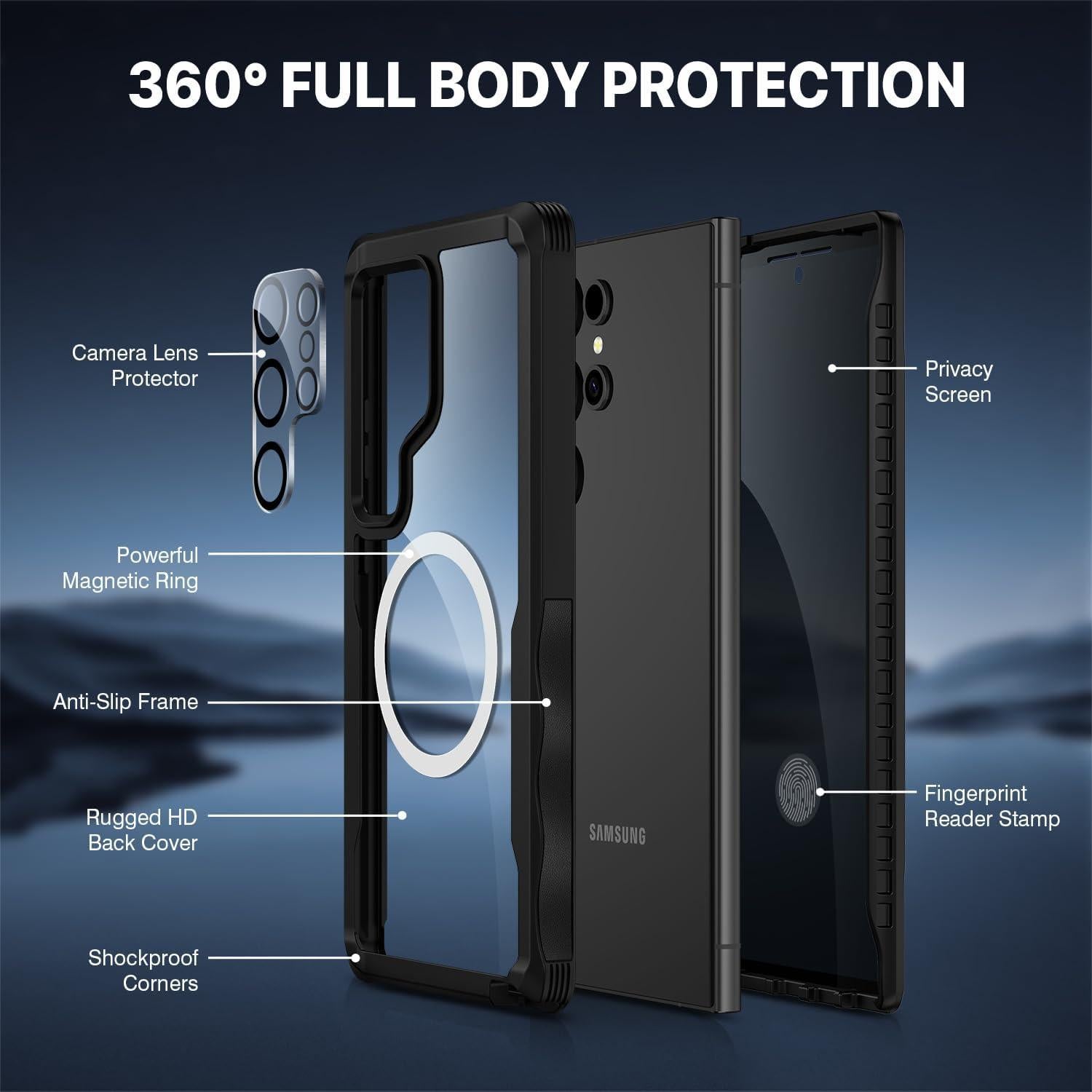 Funda Magnética CENHUFO para Samsung Galaxy S24 Ultra - Negro