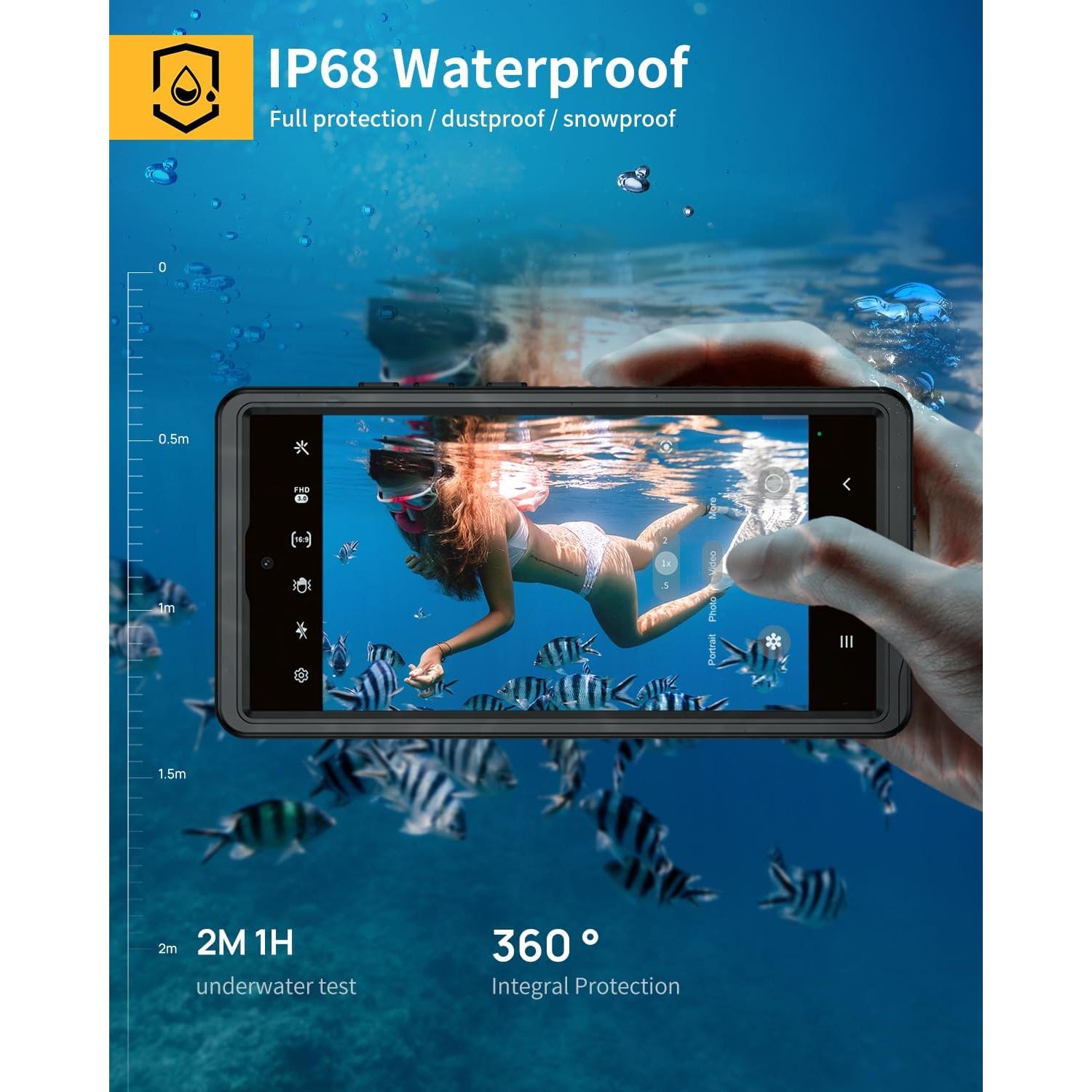 Lanhiem Case for Samsung Galaxy S24 Ultra 5G Black | IP68 Waterproof, Dustproof, Built-in Screen Protector, Rugged, Full Body, Shockproof, Protective Cover, 6.8 Inch