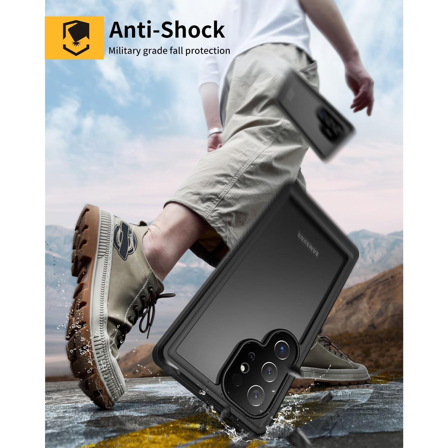 Lanhiem Case for Samsung Galaxy S24 Ultra 5G Black | IP68 Waterproof, Dustproof, Built-in Screen Protector, Rugged, Full Body, Shockproof, Protective Cover, 6.8 Inch