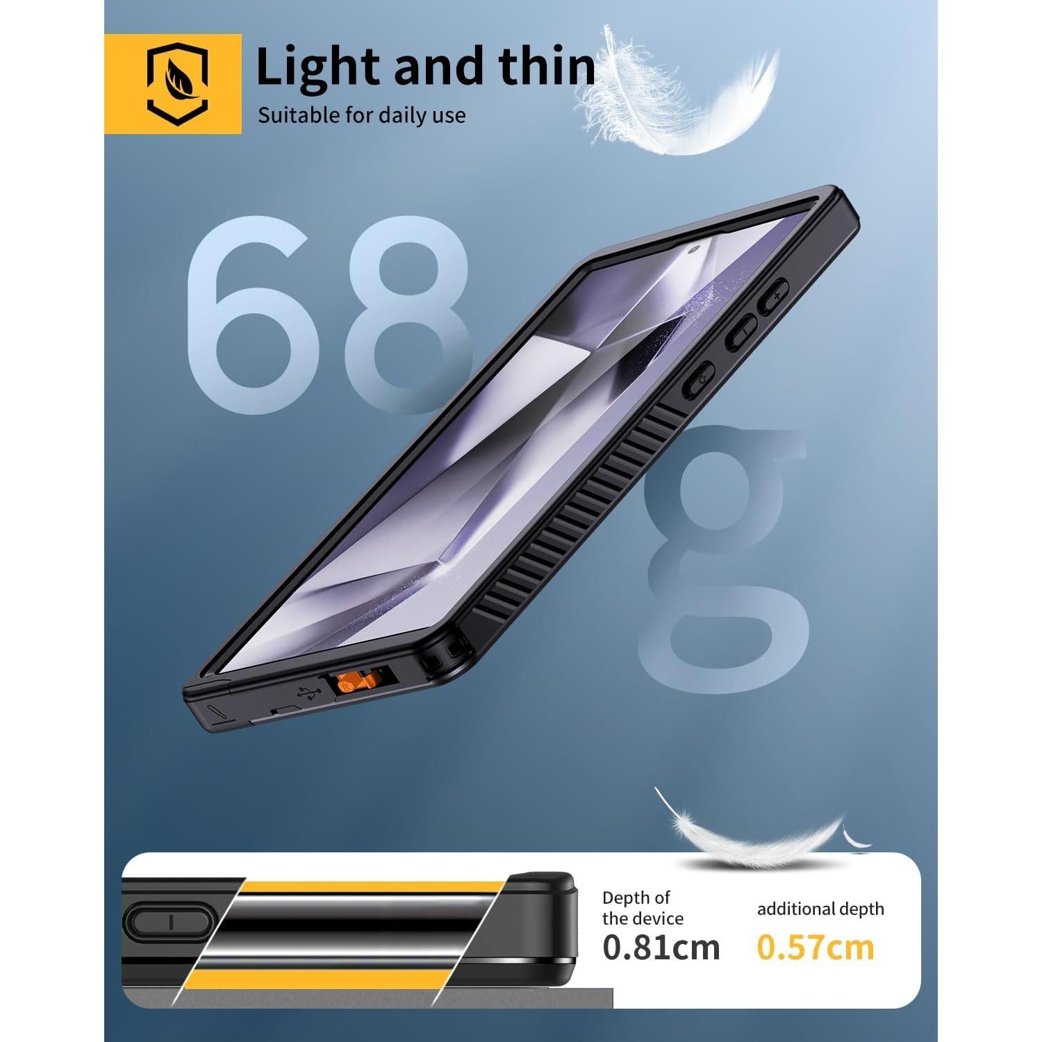 Lanhiem Case for Samsung Galaxy S24 Ultra 5G Black | IP68 Waterproof, Dustproof, Built-in Screen Protector, Rugged, Full Body, Shockproof, Protective Cover, 6.8 Inch