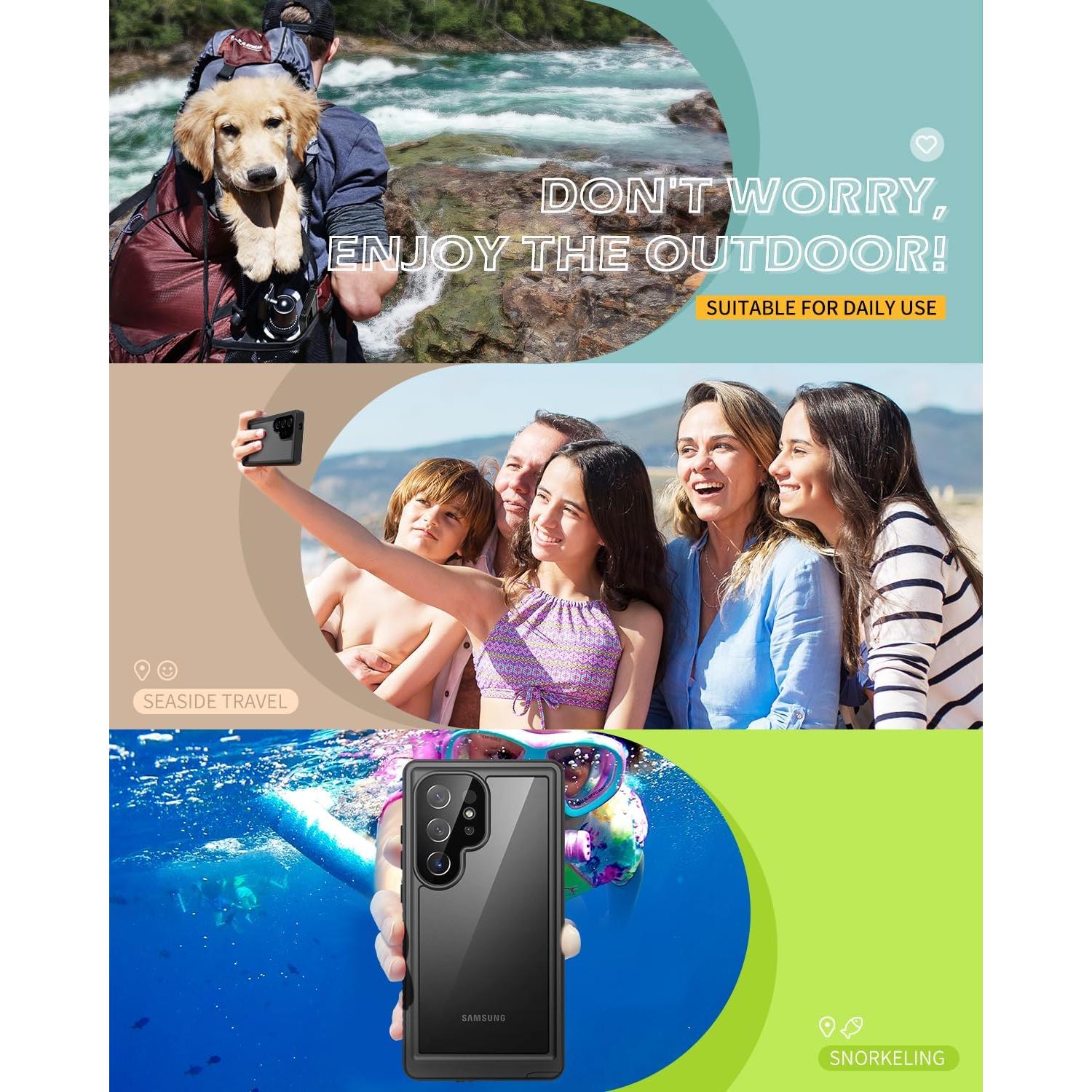 Lanhiem Case for Samsung Galaxy S24 Ultra 5G Black | IP68 Waterproof, Dustproof, Built-in Screen Protector, Rugged, Full Body, Shockproof, Protective Cover, 6.8 Inch