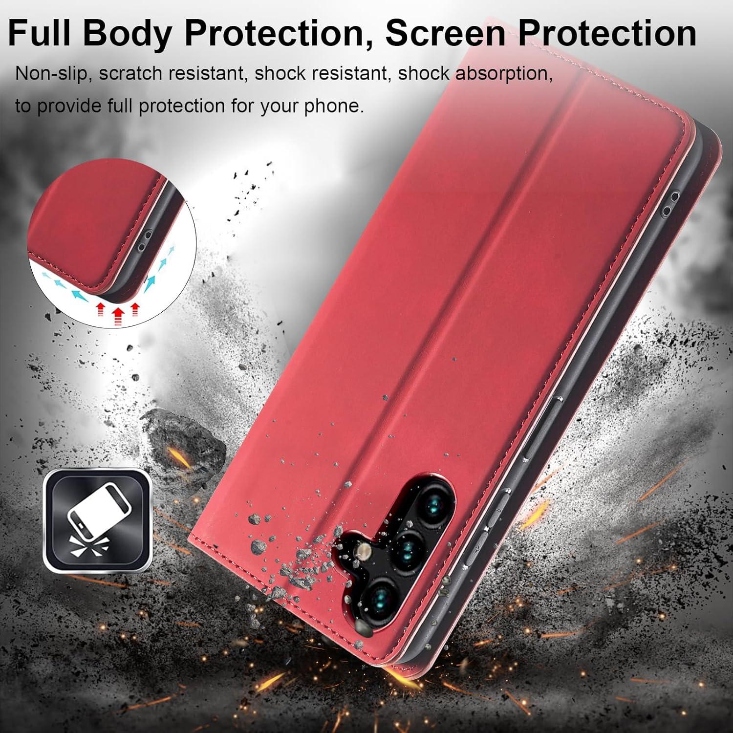 Funda de cuero Qissy para Samsung Galaxy S24FE, roja, a prueba de golpes