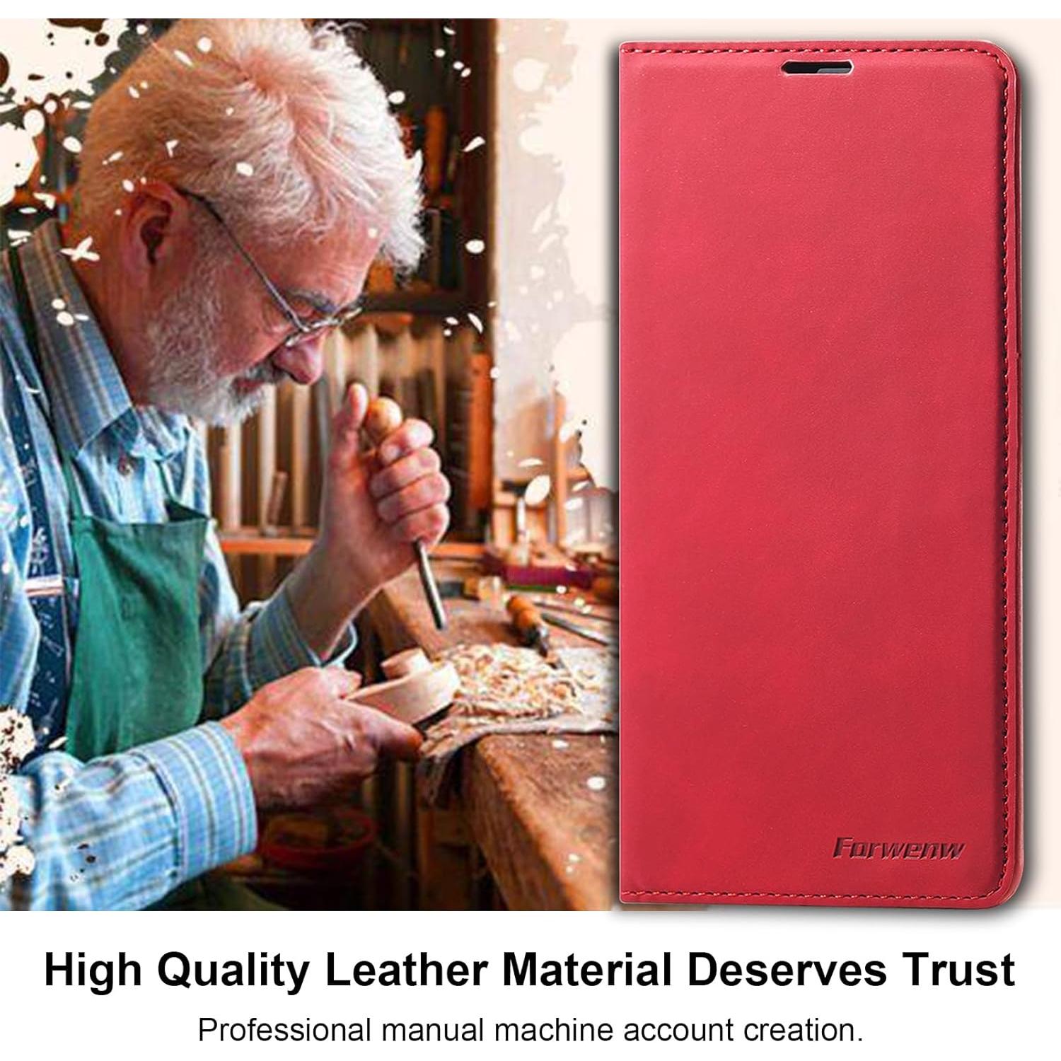 Funda de cuero Qissy para Samsung Galaxy S24FE, roja, a prueba de golpes