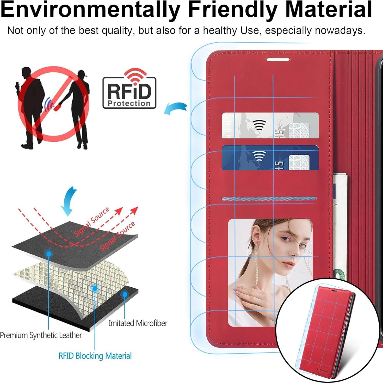 Funda de cuero Qissy para Samsung Galaxy S24FE, roja, a prueba de golpes