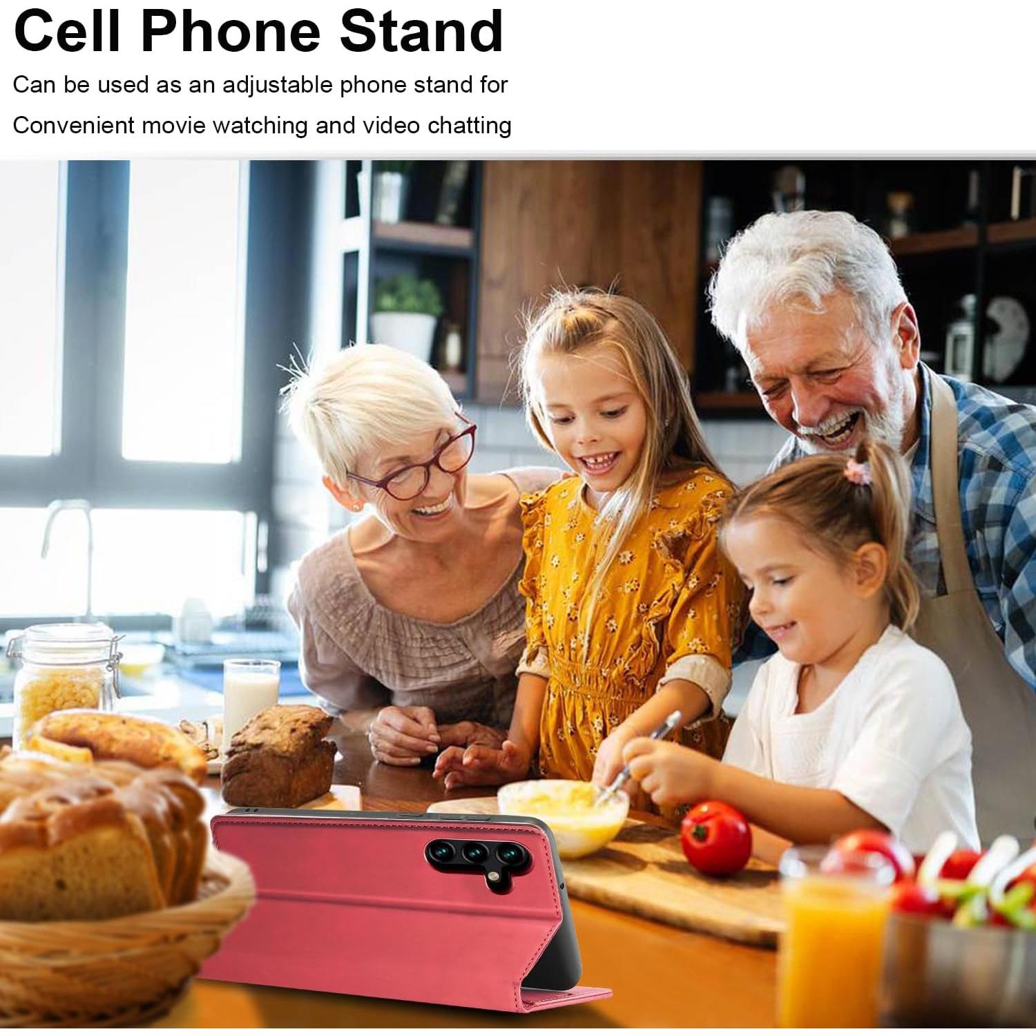 Funda de cuero Qissy para Samsung Galaxy S24FE, roja, a prueba de golpes