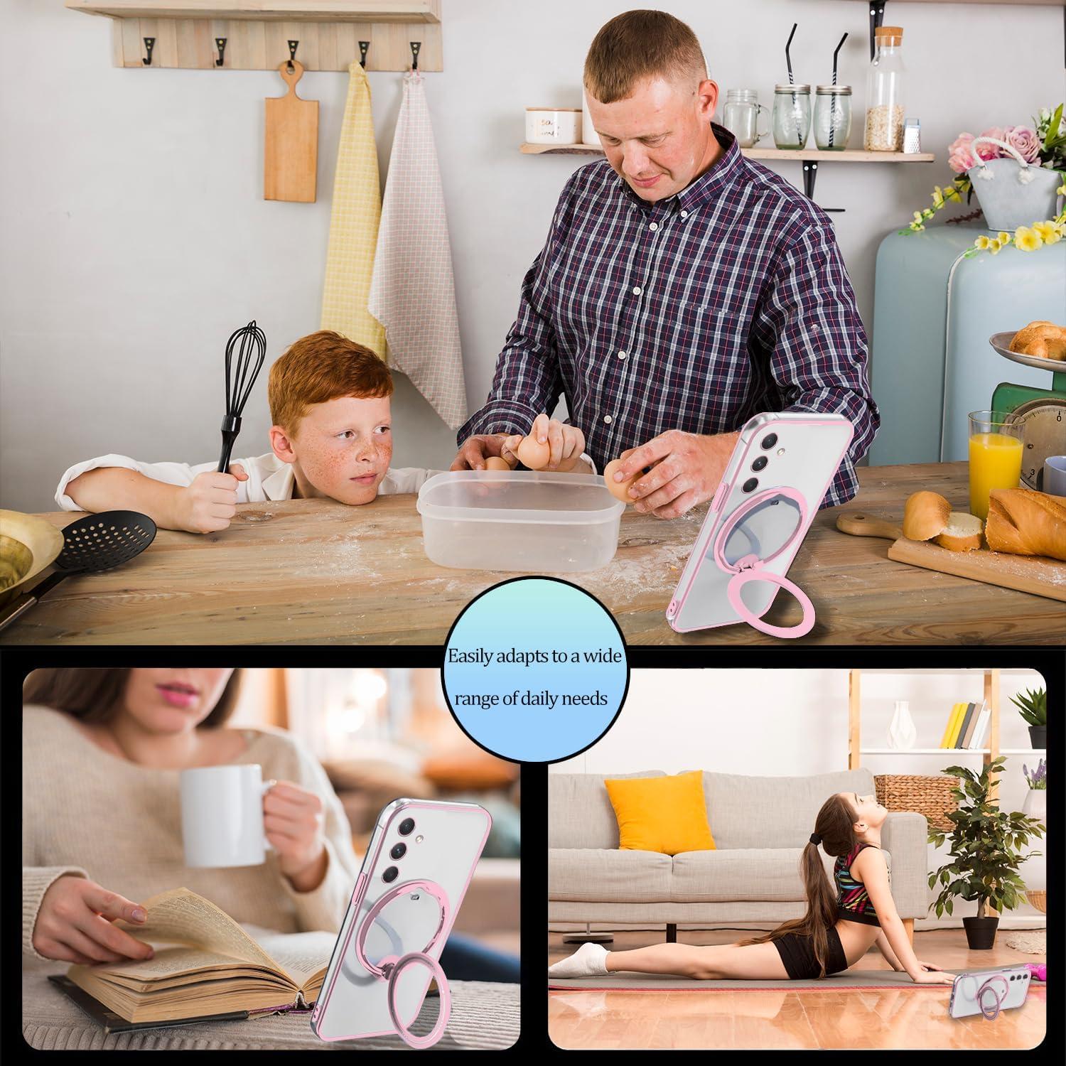 Funda Silicona Rosa para Samsung Galaxy A55 con Soporte Magnético