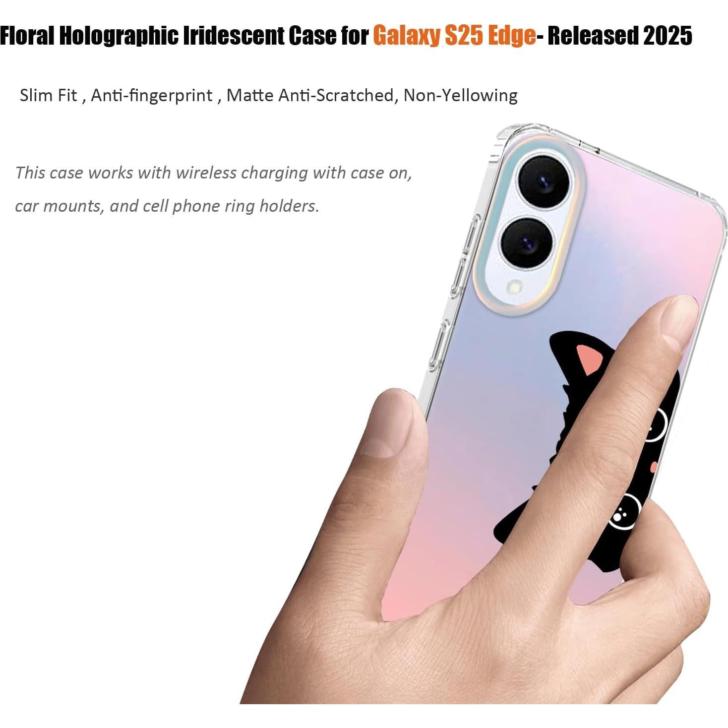 Funda Transparente Mate Ftonglogy para Samsung Galaxy S25 Edge - Diseño Floral Orejas de Gato