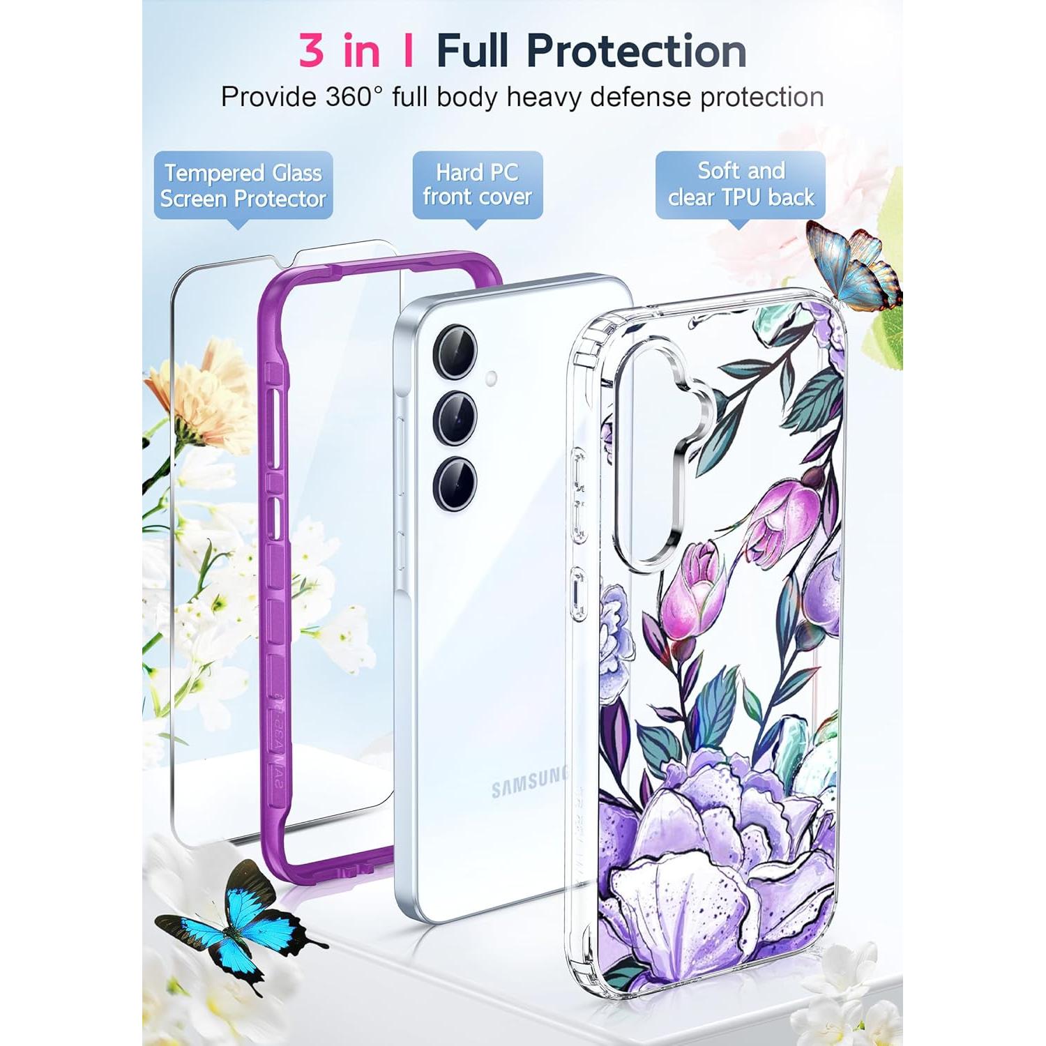 Funda LeYi para Samsung Galaxy A35 5G con Protector 9H Púrpura