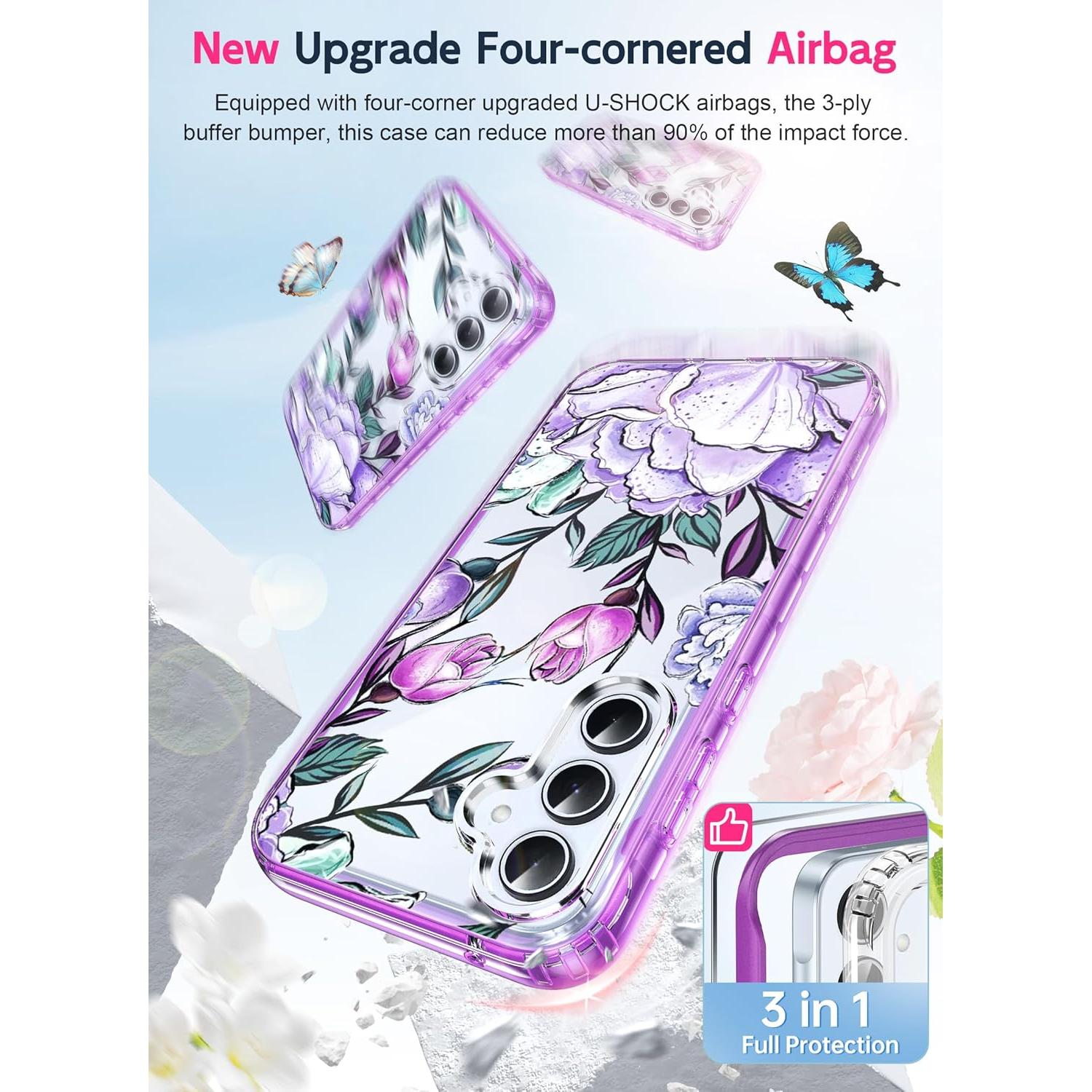 Funda LeYi para Samsung Galaxy A35 5G con Protector 9H Púrpura