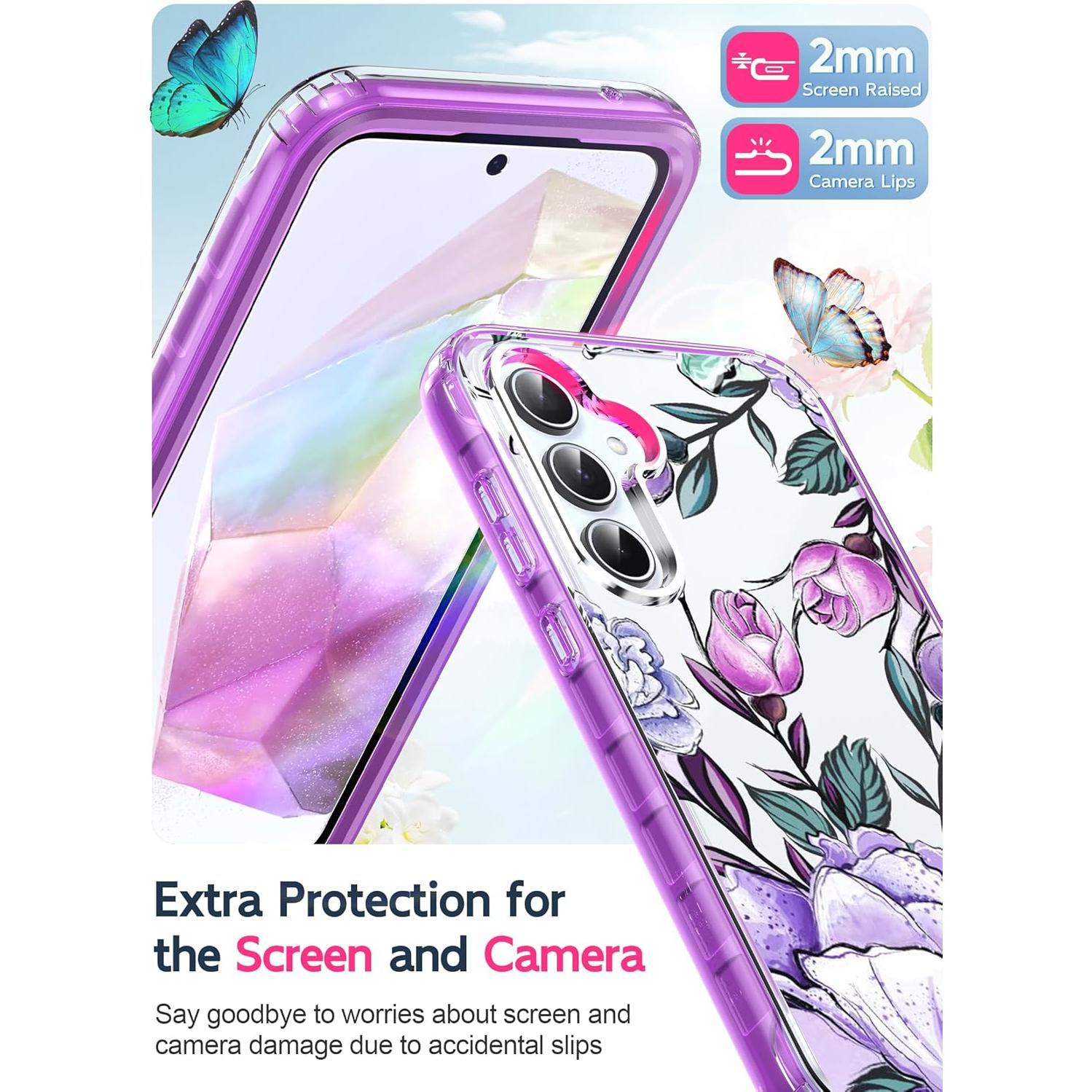 Funda LeYi para Samsung Galaxy A35 5G con Protector 9H Púrpura