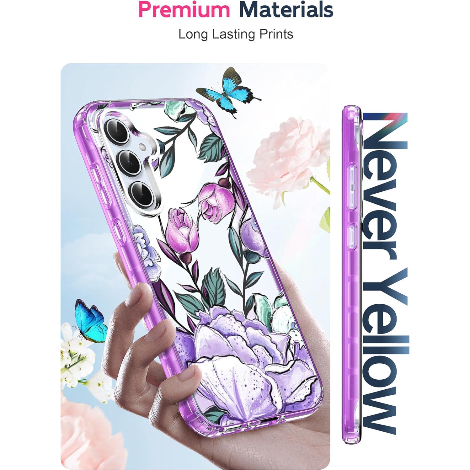 Funda LeYi para Samsung Galaxy A35 5G con Protector 9H Púrpura