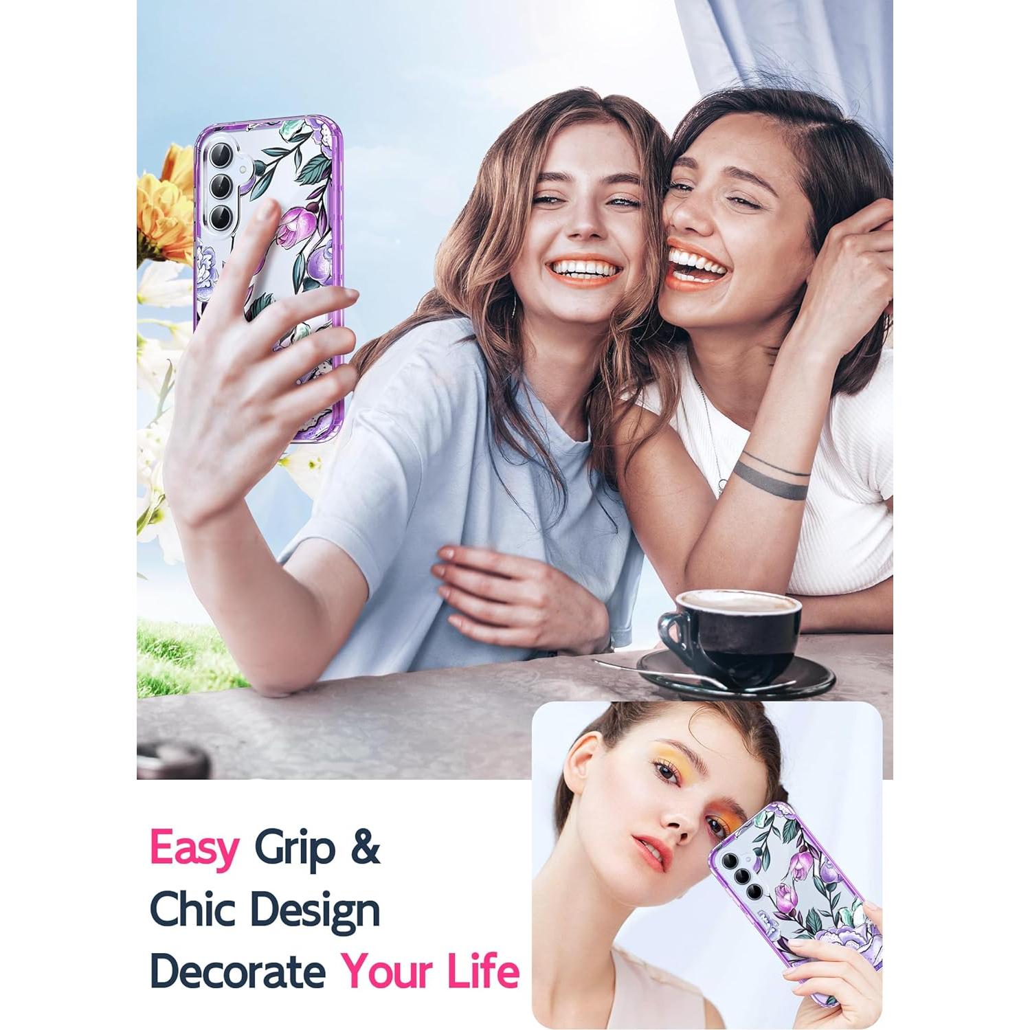 Funda LeYi para Samsung Galaxy A35 5G con Protector 9H Púrpura