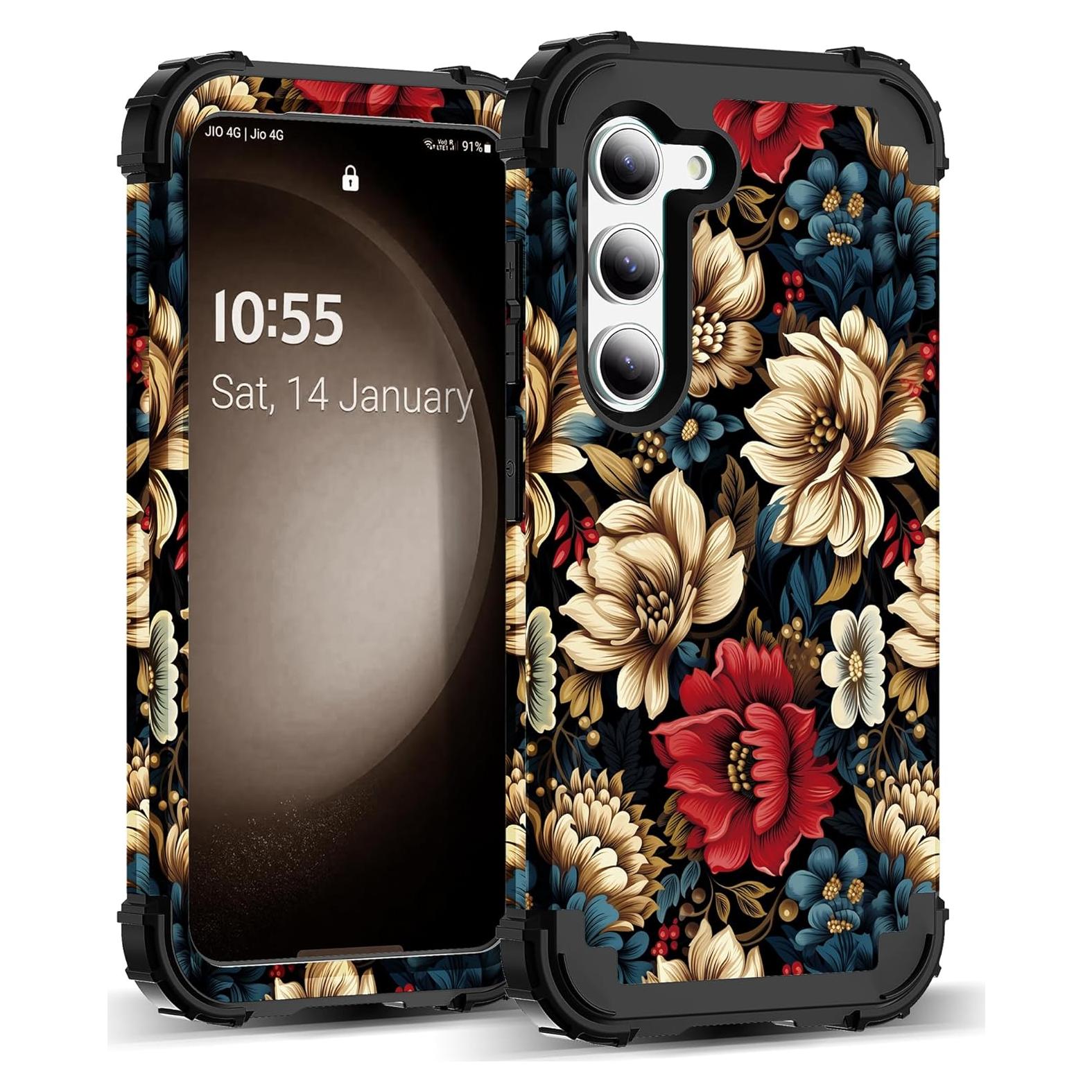 Funda 3 en 1 SleekCover para Galaxy S23 Plus Floral Negra