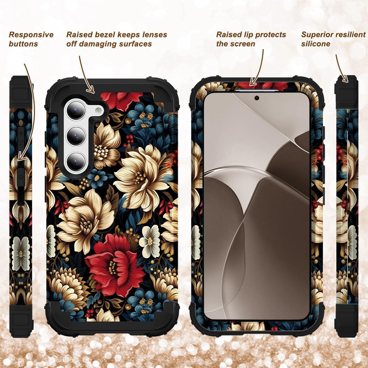 Funda 3 en 1 SleekCover para Galaxy S23 Plus Floral Negra