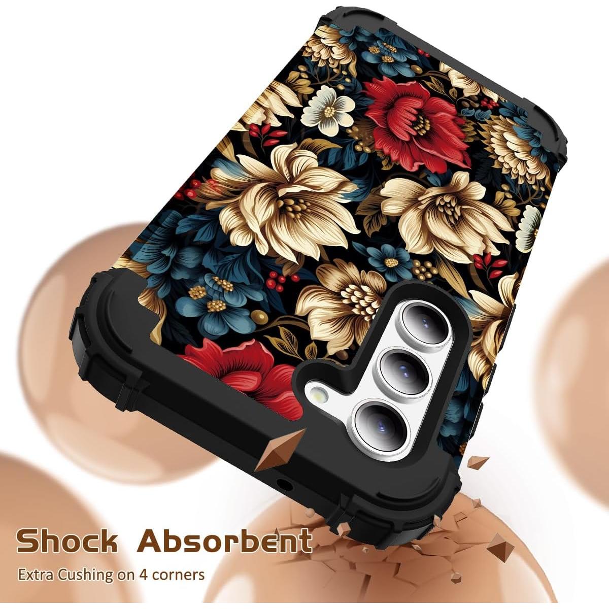 Funda 3 en 1 SleekCover para Galaxy S23 Plus Floral Negra