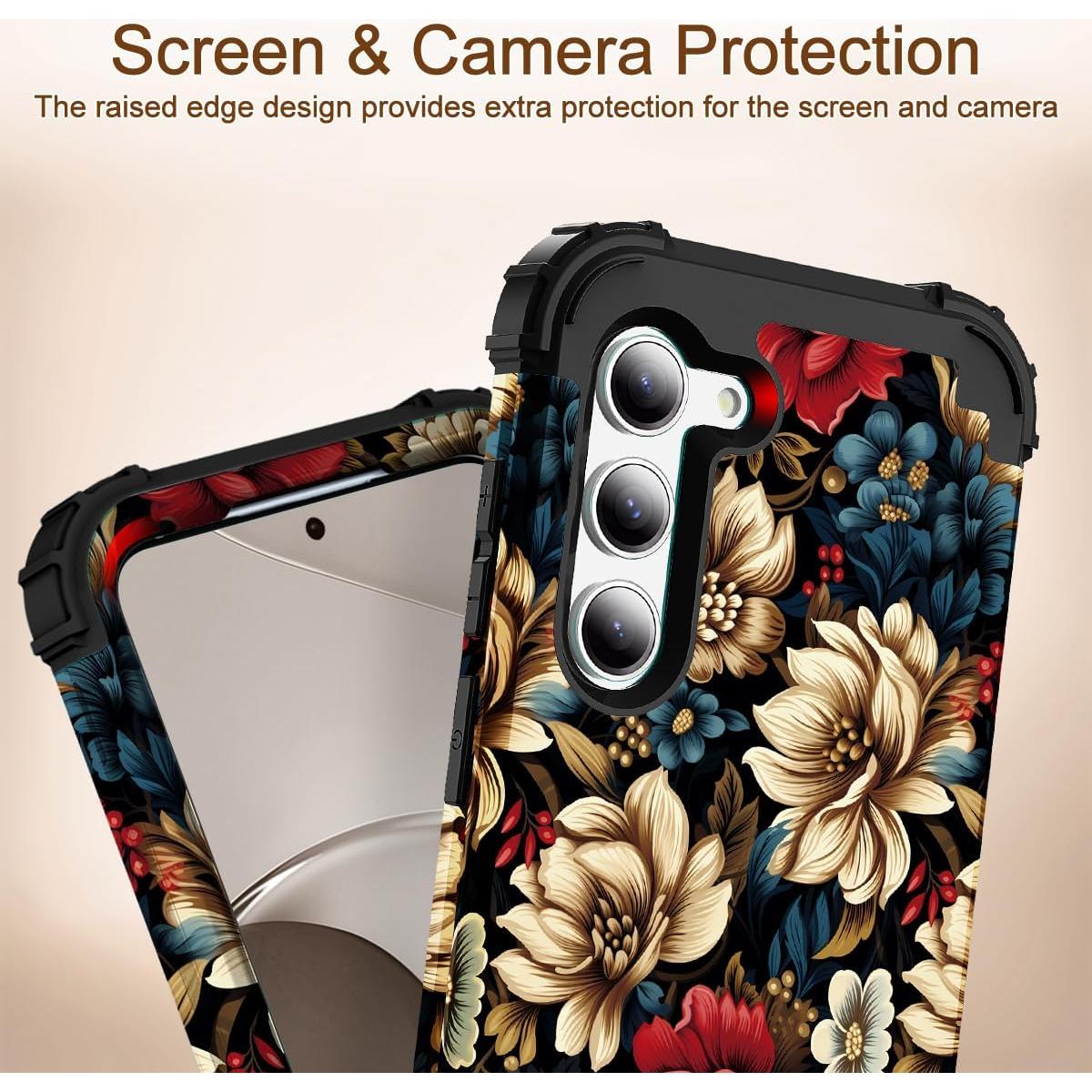 Funda 3 en 1 SleekCover para Galaxy S23 Plus Floral Negra