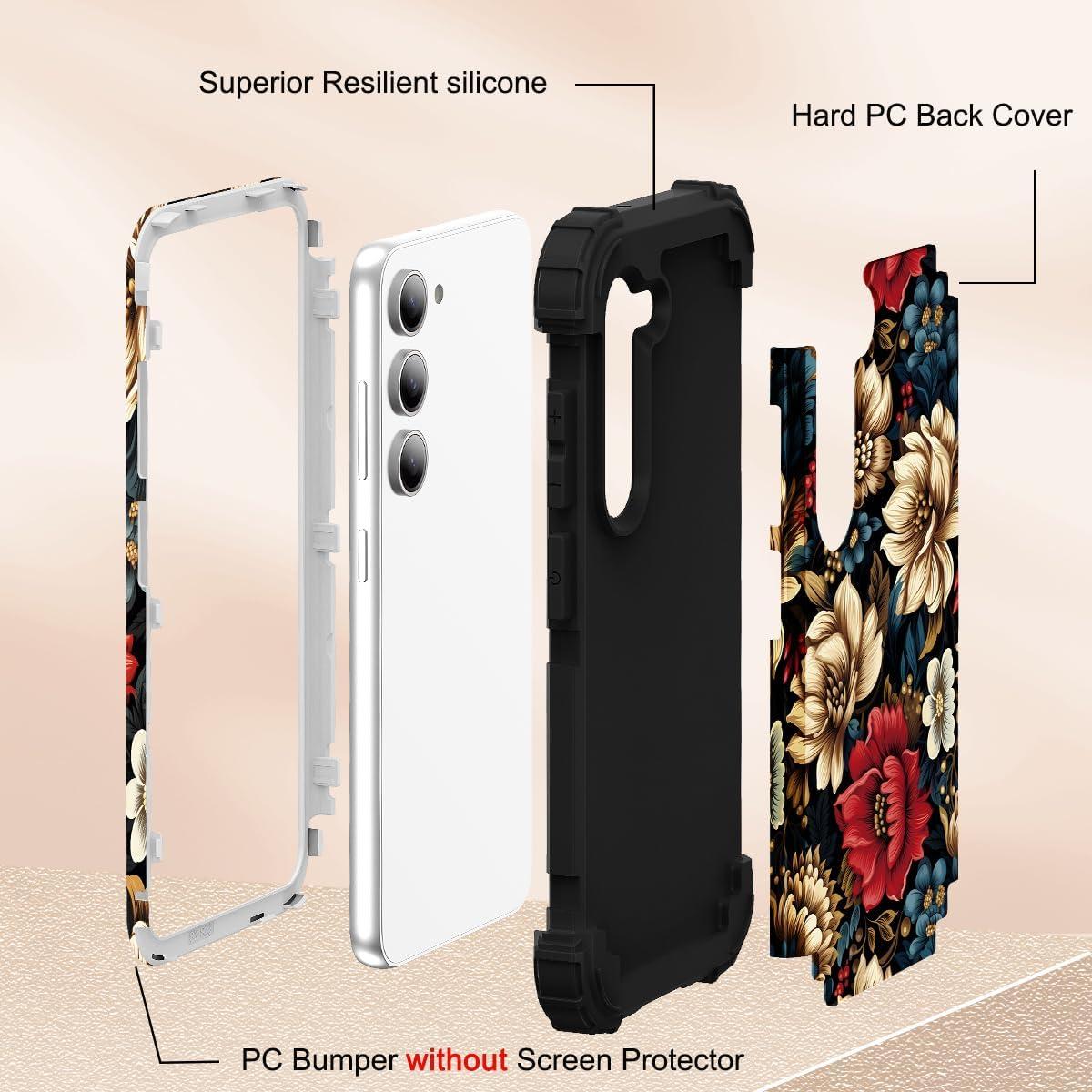 Funda 3 en 1 SleekCover para Galaxy S23 Plus Floral Negra