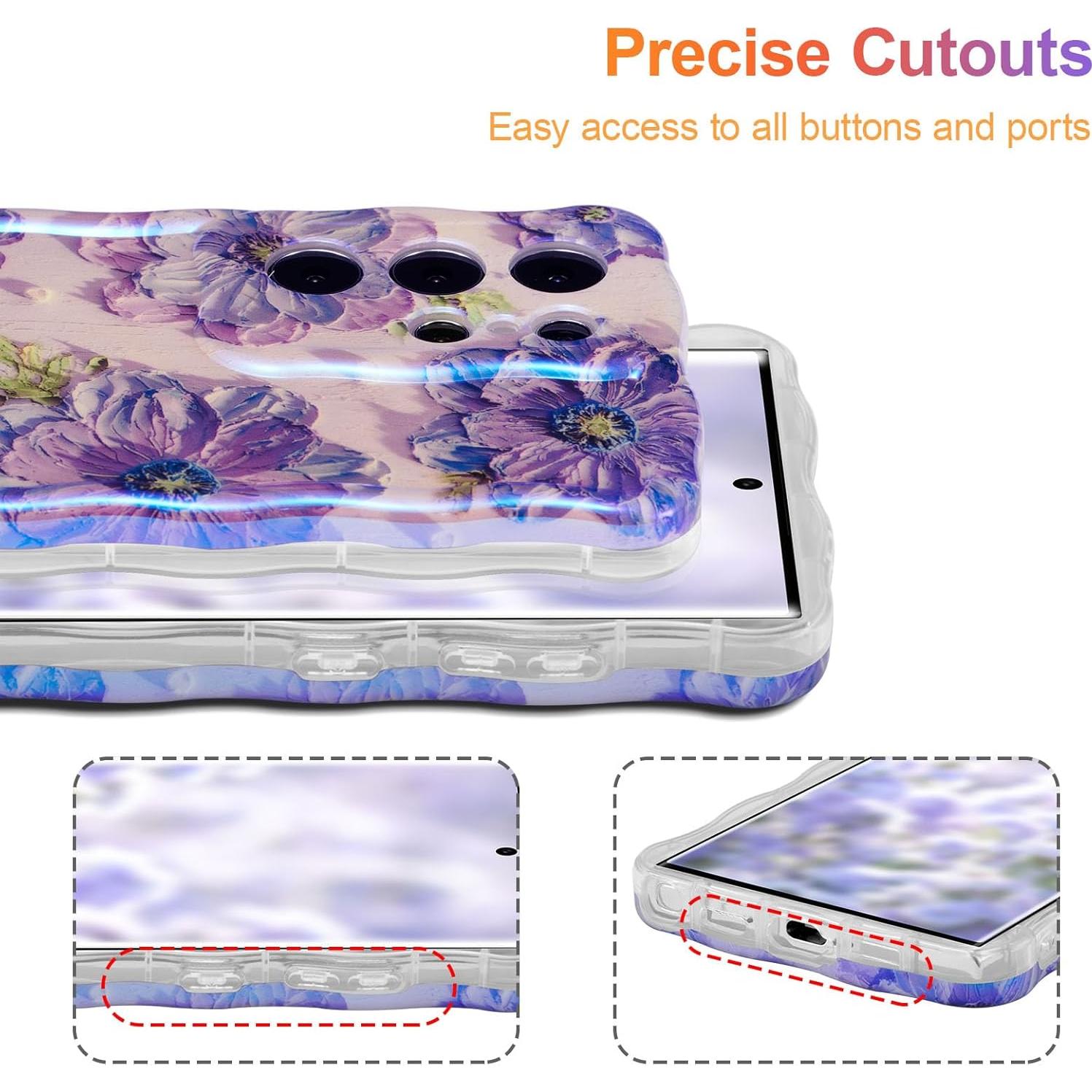 Funda EYZUTAK para Samsung Galaxy S24 Ultra - TPU Púrpura con Flores