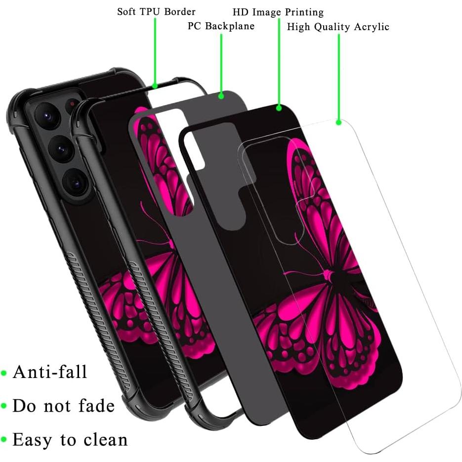 Funda Protectora TPU Samsung Galaxy S22 Ultra Mariposa Rosa