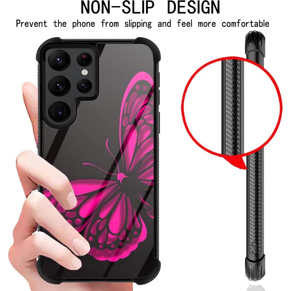 Funda Protectora TPU Samsung Galaxy S22 Ultra Mariposa Rosa